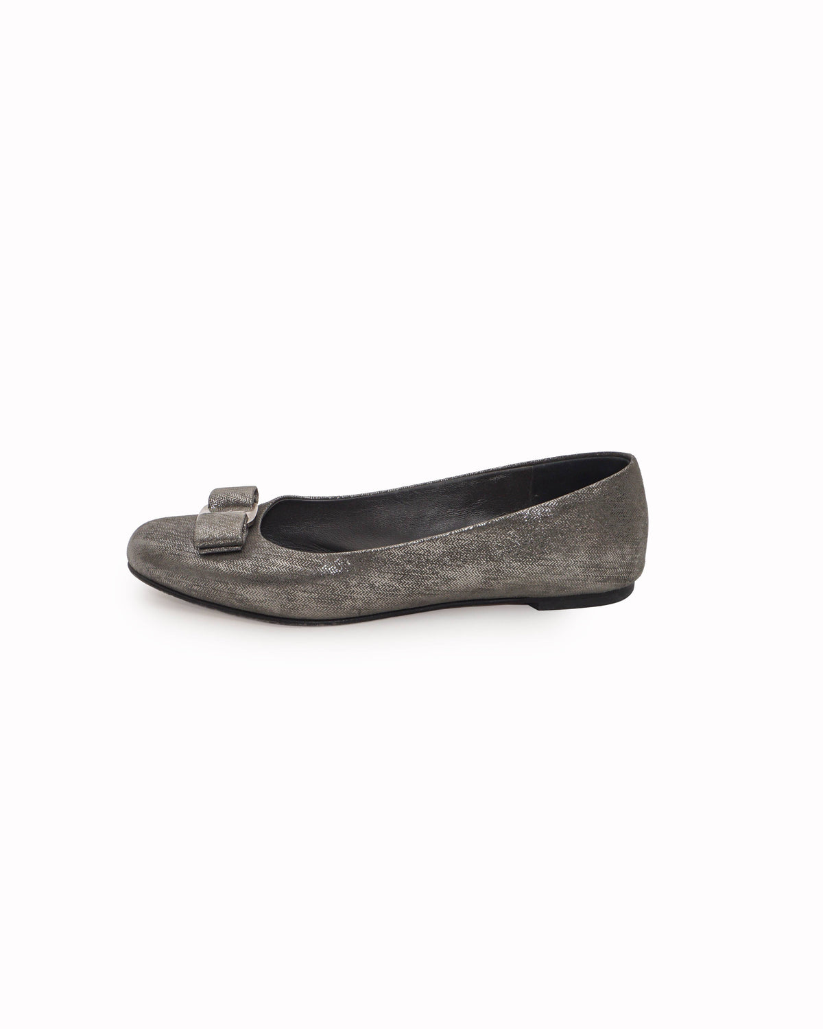 Salvatore Ferragamo Grey Metallic Vara Ballet Flats
