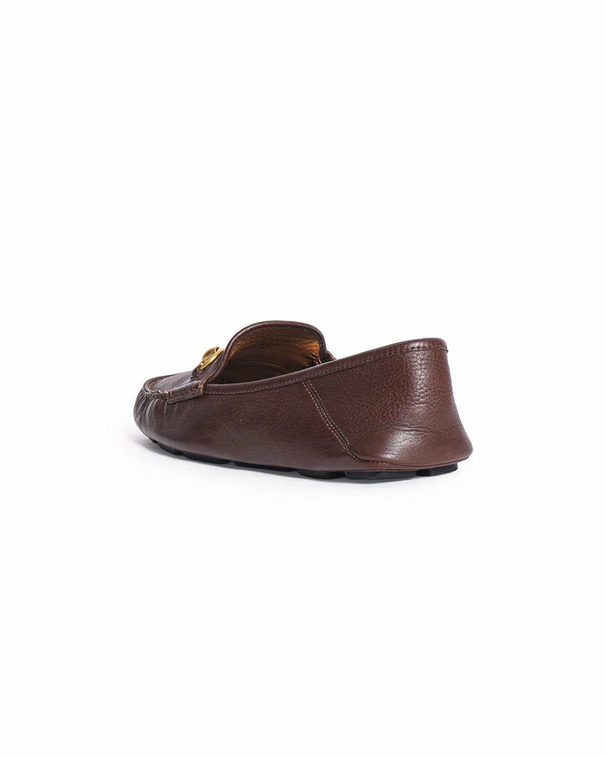 Gucci Brown Grained Leather Horsebit Slip-On Loafers