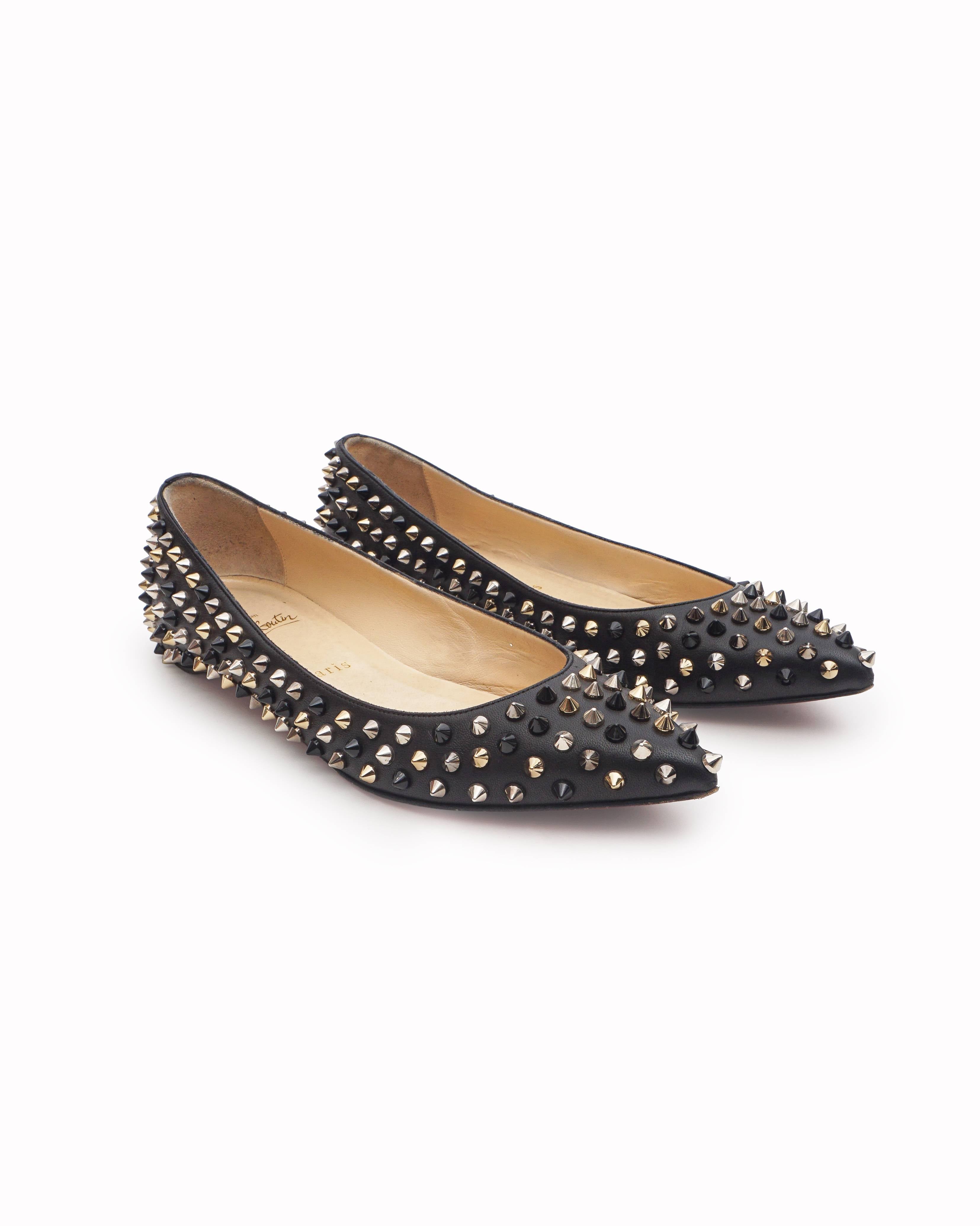 Christian Louboutin Black Nappa Multi-Tone Spikes Pigalle Flats