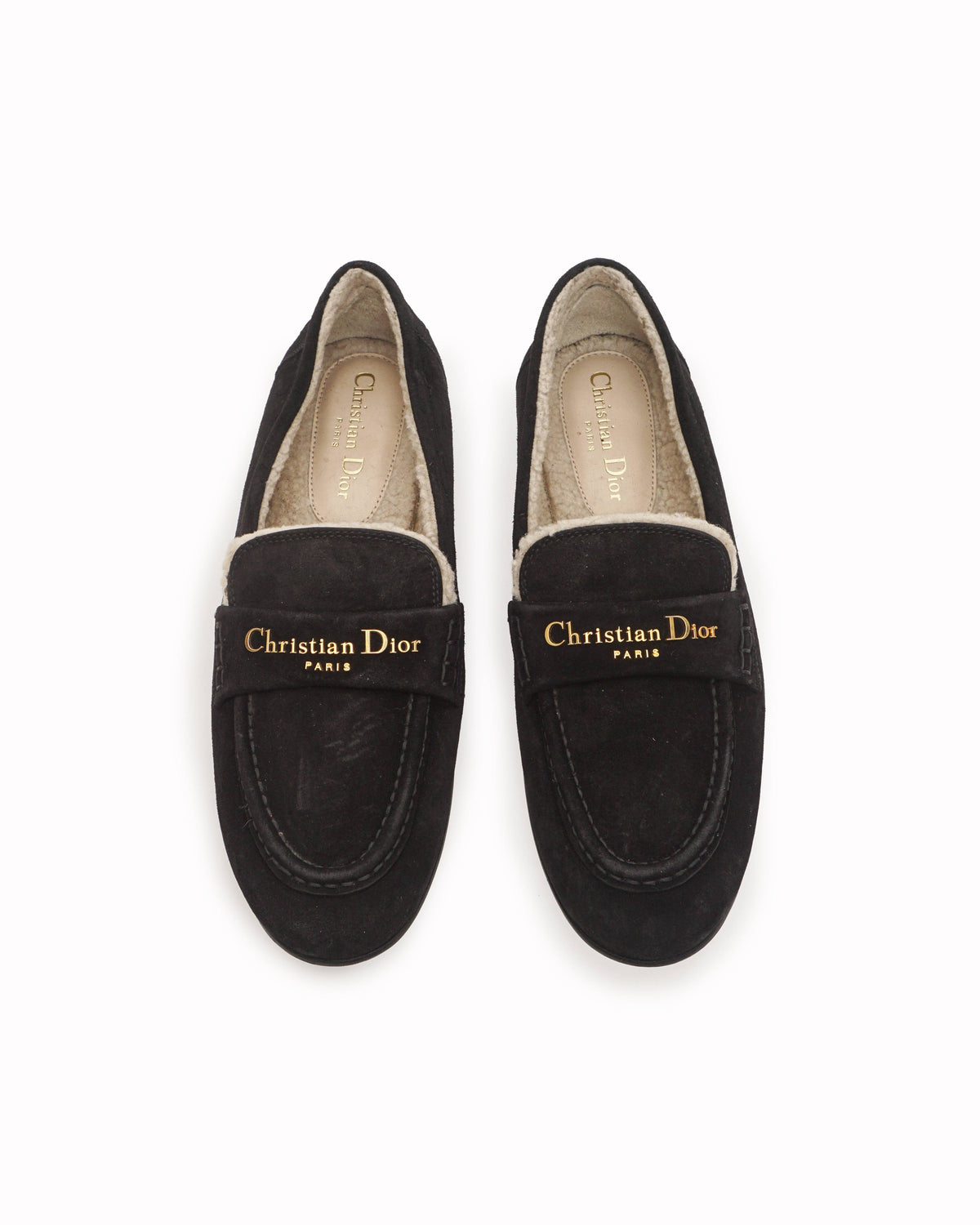 Christian Dior Granville Black Suede Shearling Loafers