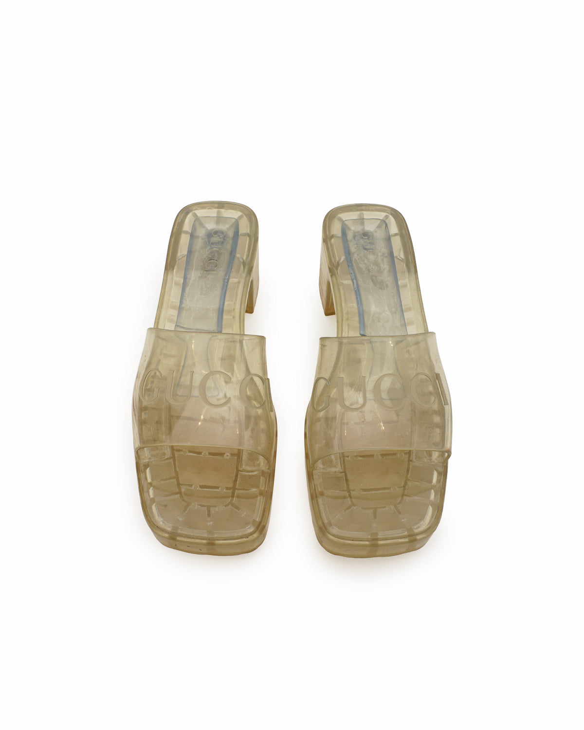 Gucci Transparent Clear Rubber Chunky Block Heel Platform Slides