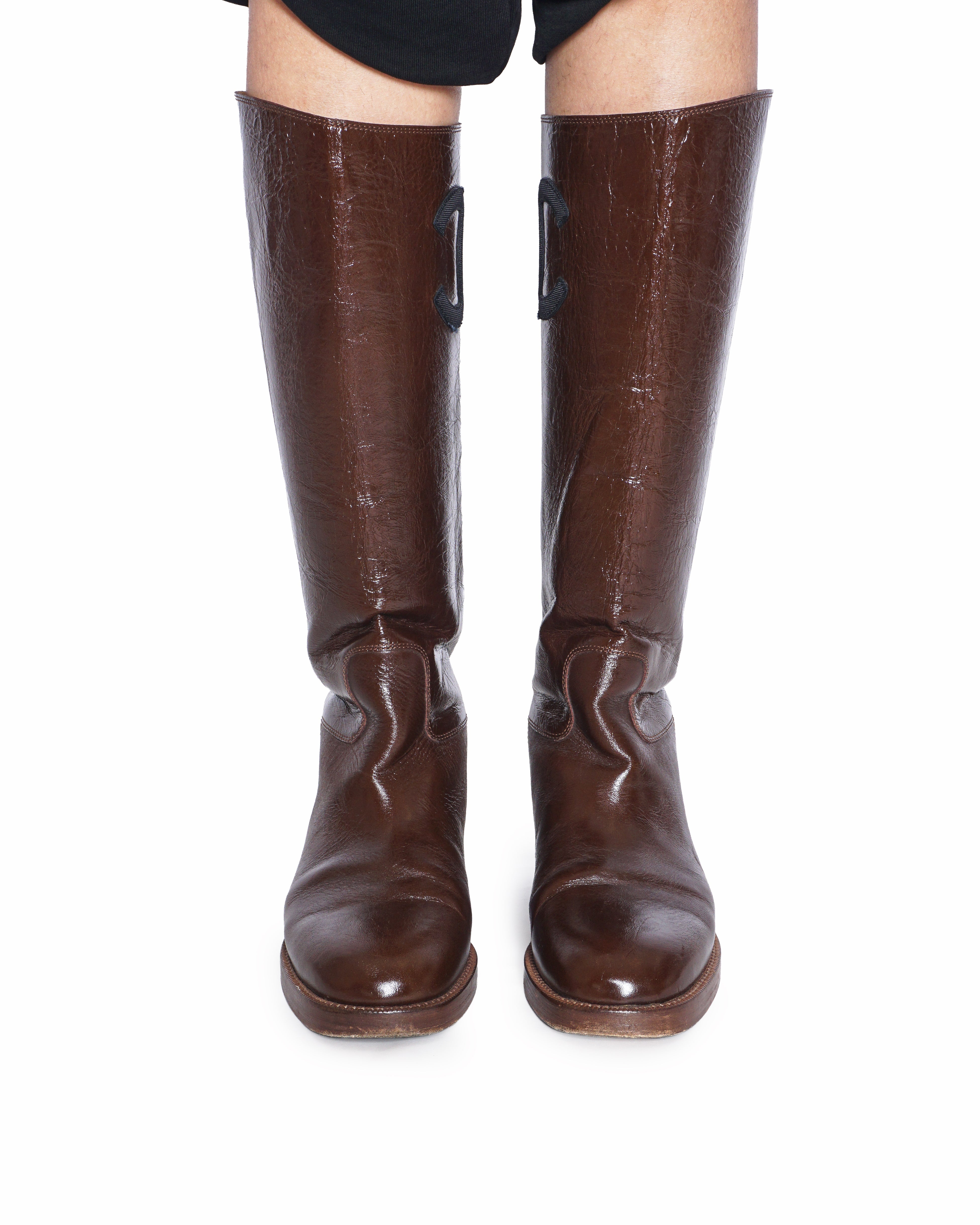 Chanel Leather 'CC' Riding Boots Brown