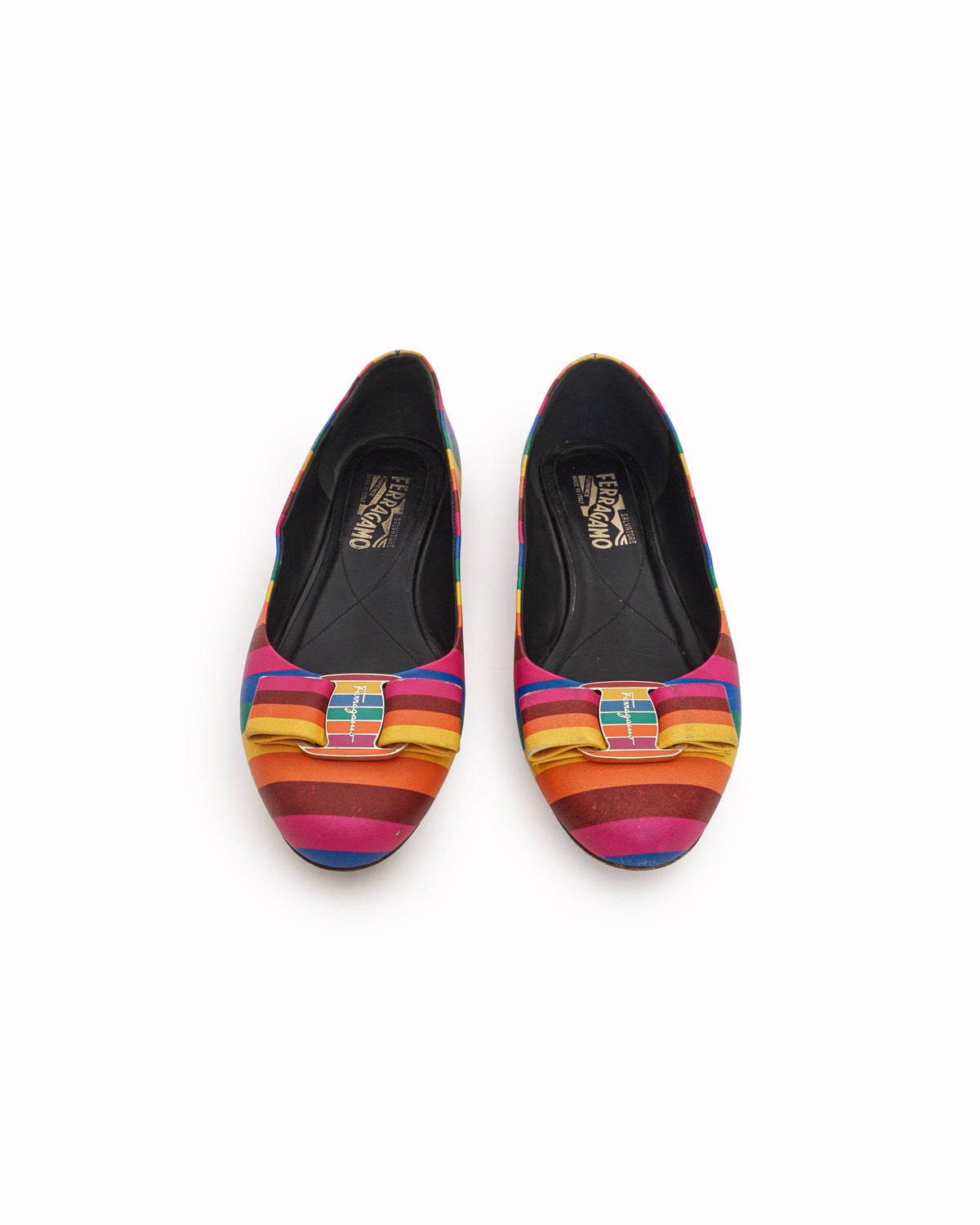 Salvatore Ferragamo Rainbow Stripe Varina Ballet Flats
