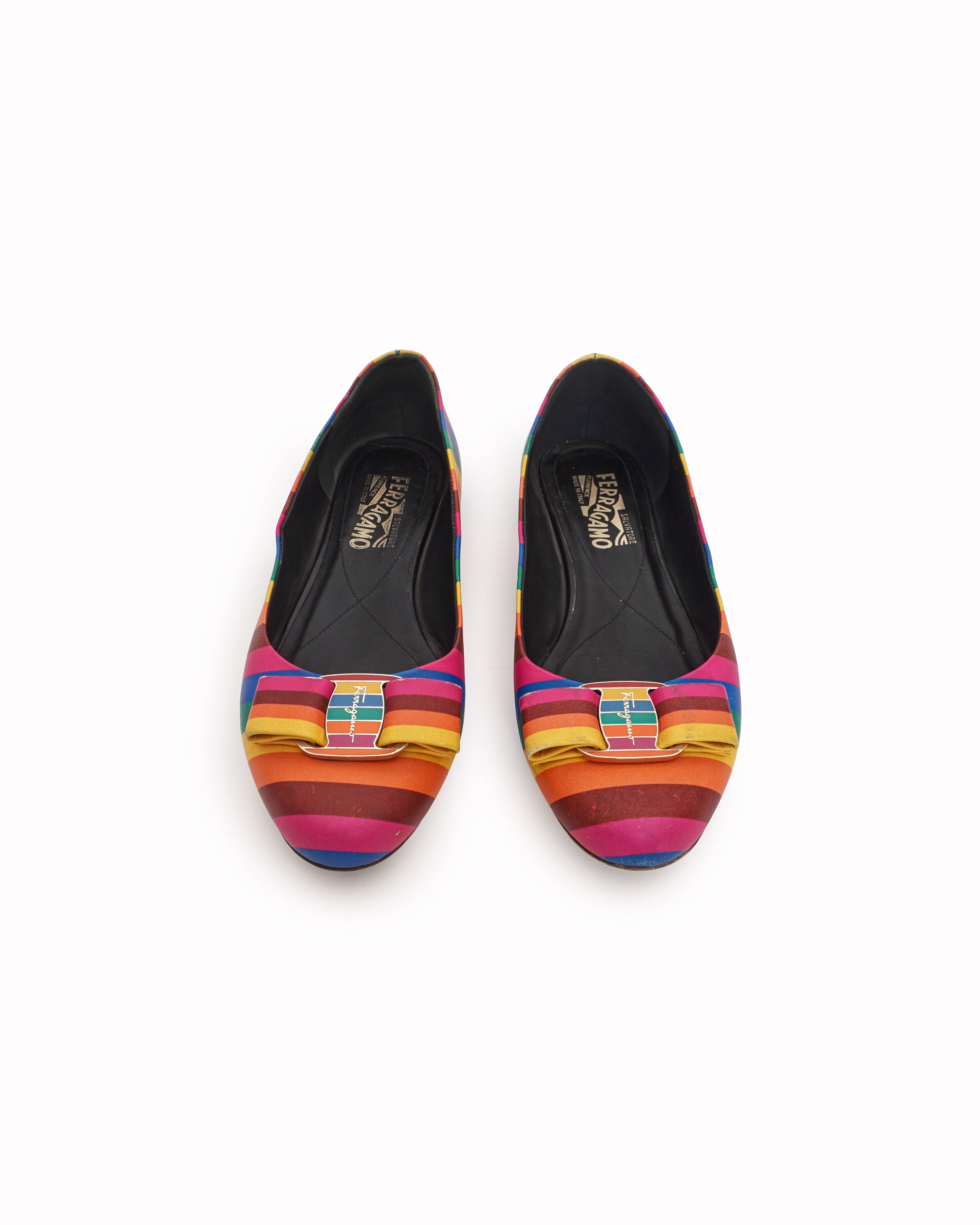 Salvatore Ferragamo Rainbow Stripe Varina Ballet Flats