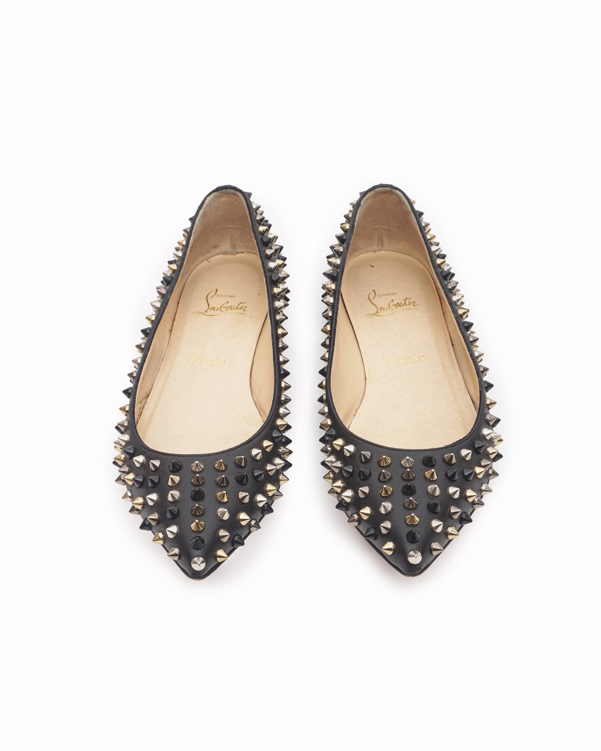 Christian Louboutin Black Nappa Multi-Tone Spikes Pigalle Flats