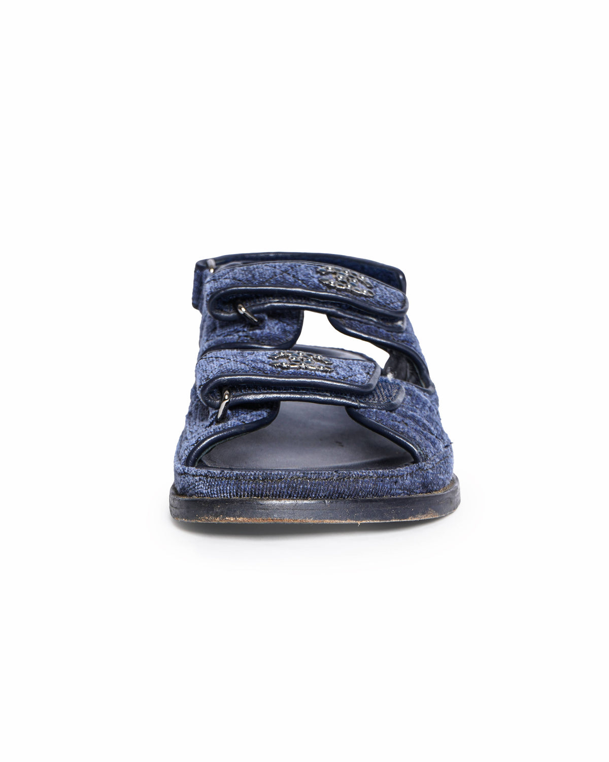 Chanel Navy Blue Quilted Velvet CC Velcro Dad Sandals