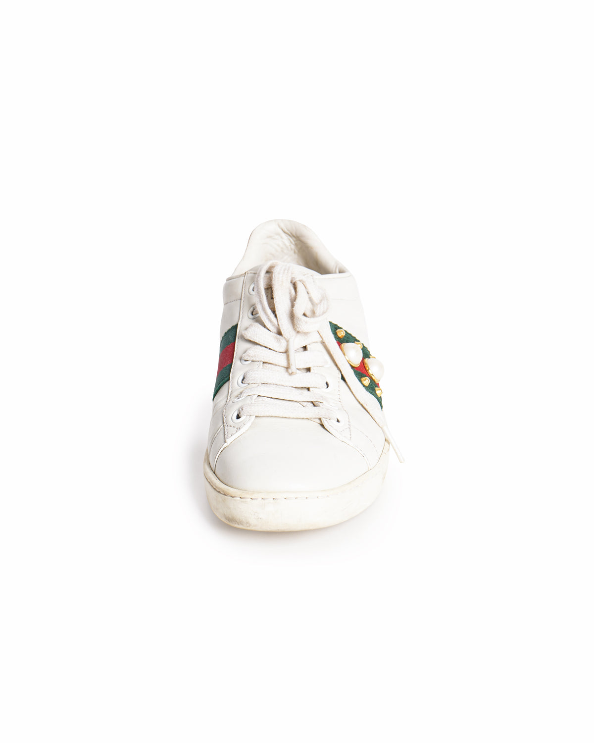 Gucci Ace Pearl and Stud Embellished Leather Low-Top Sneakers
