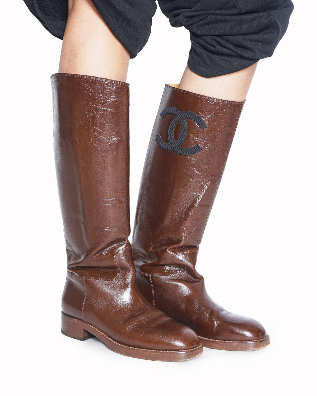 Chanel Leather 'CC' Riding Boots Brown