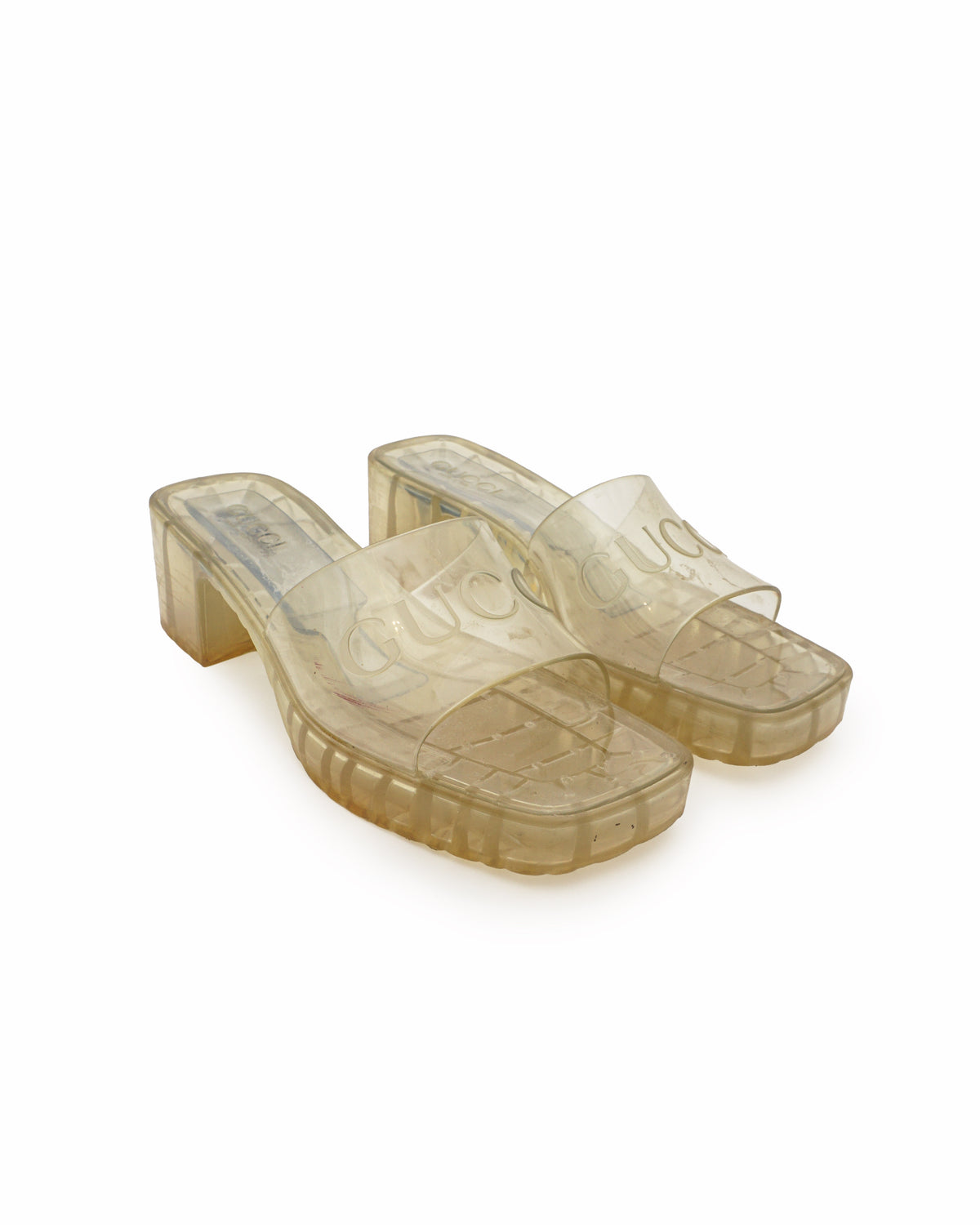 Gucci Transparent Clear Rubber Chunky Block Heel Platform Slides
