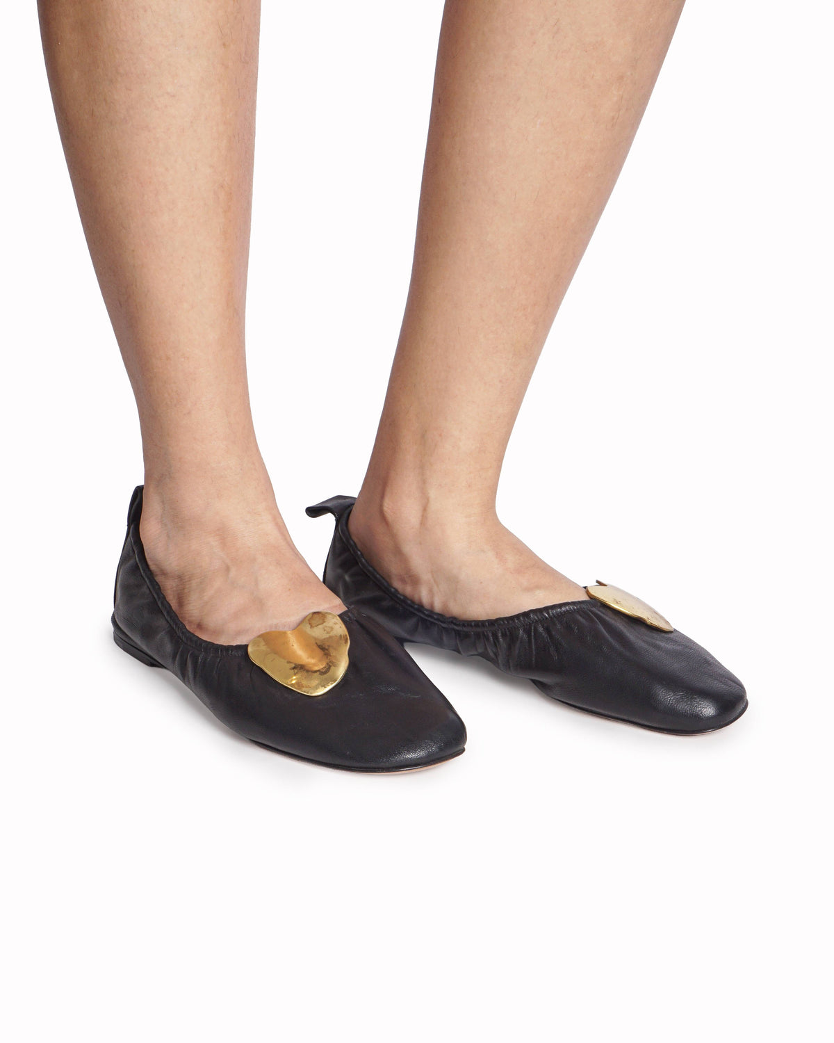 Celine by Phoebe Philo Black Leather Heart Plate Ballerina Flats