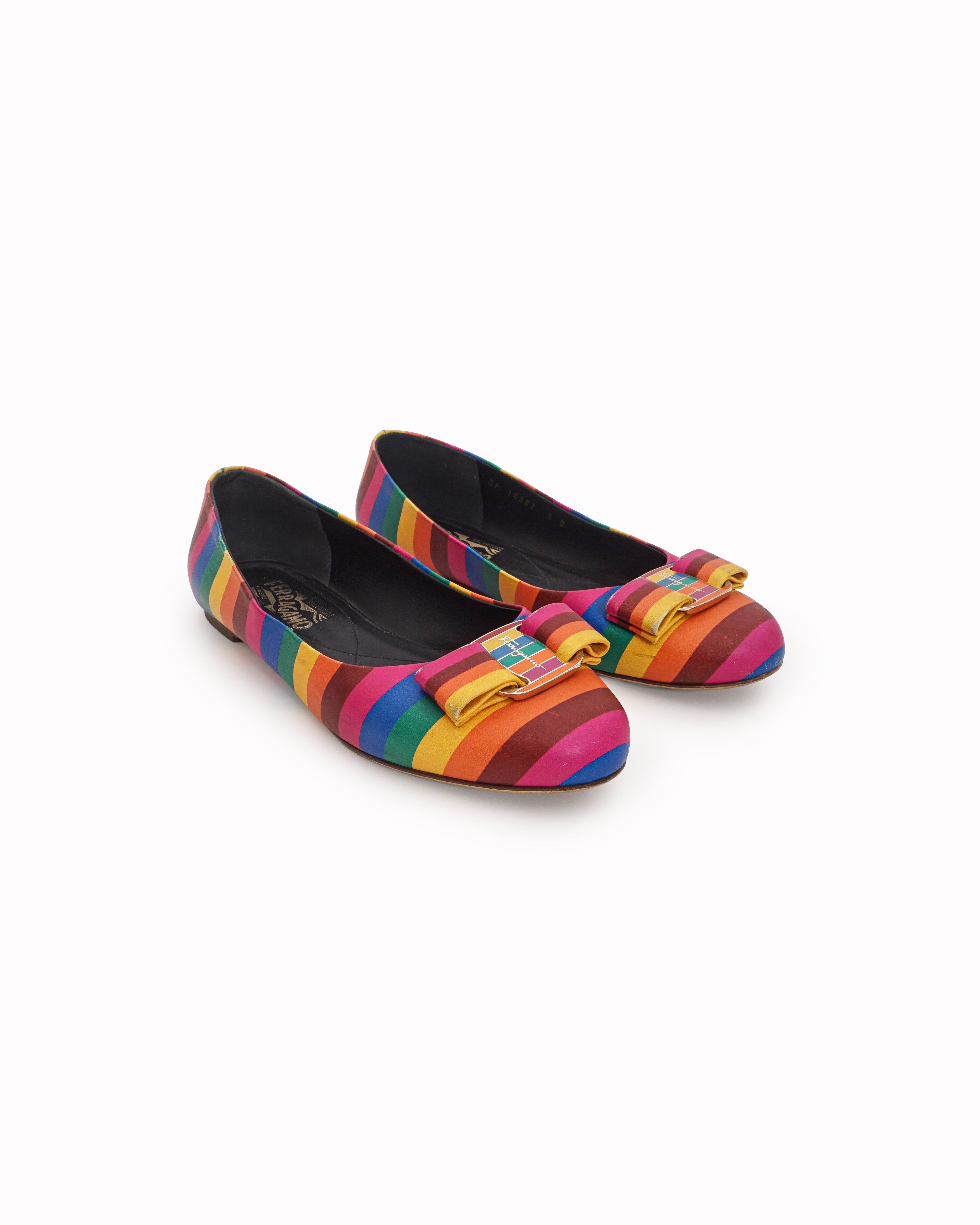 Salvatore Ferragamo Rainbow Stripe Varina Ballet Flats