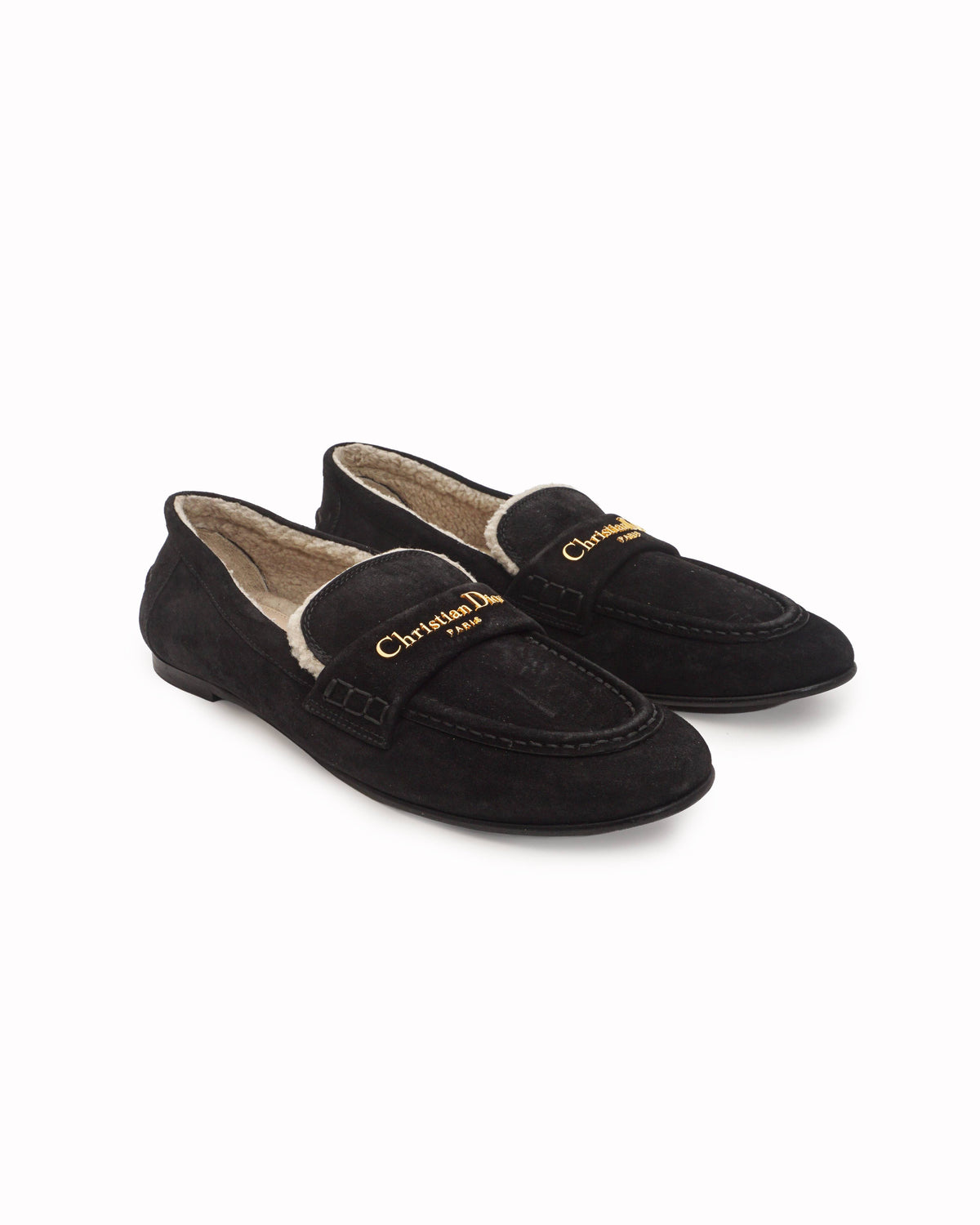 Christian Dior Granville Black Suede Shearling Loafers