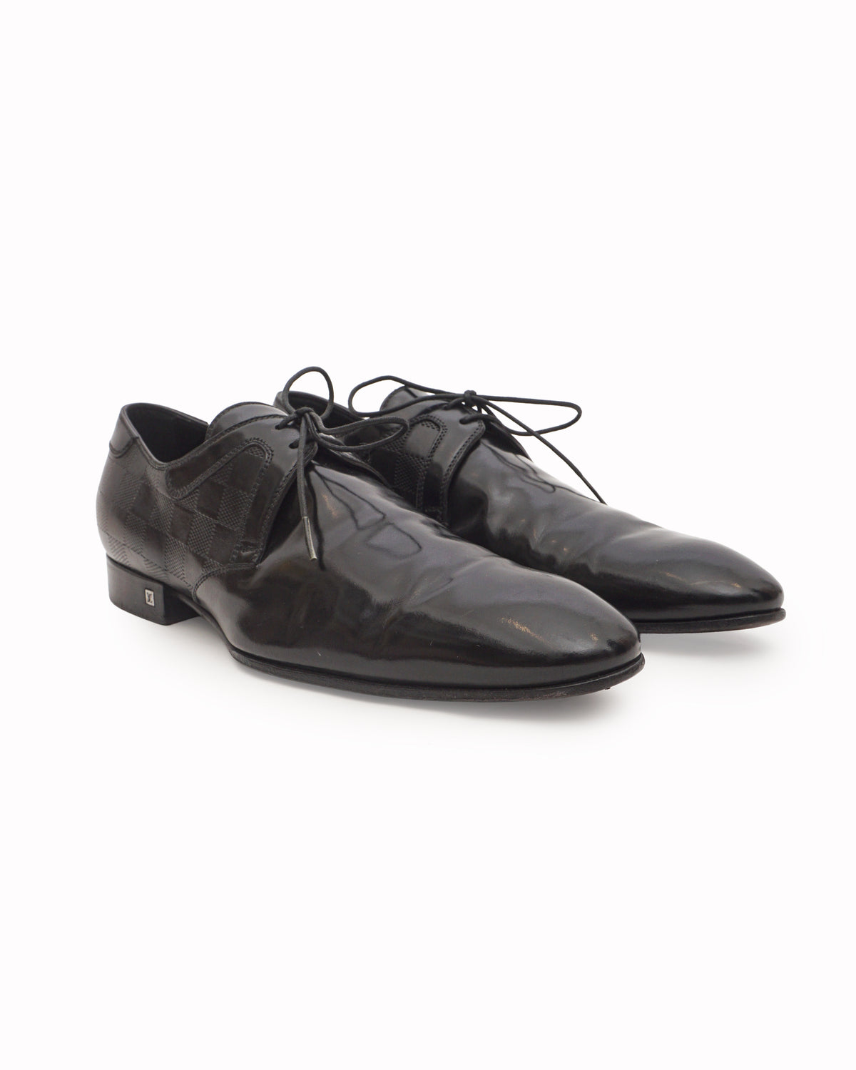 Louis Vuitton Damier Embossed Black Leather Derby Shoes