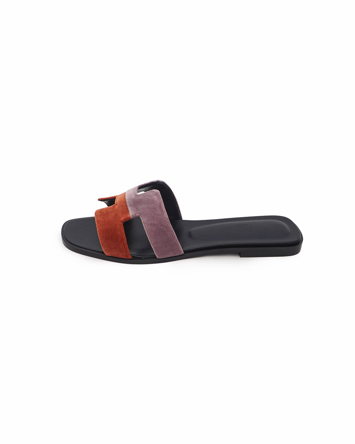 Hermès Colorblock Velvet Oran Sandals In Lilac Orange
