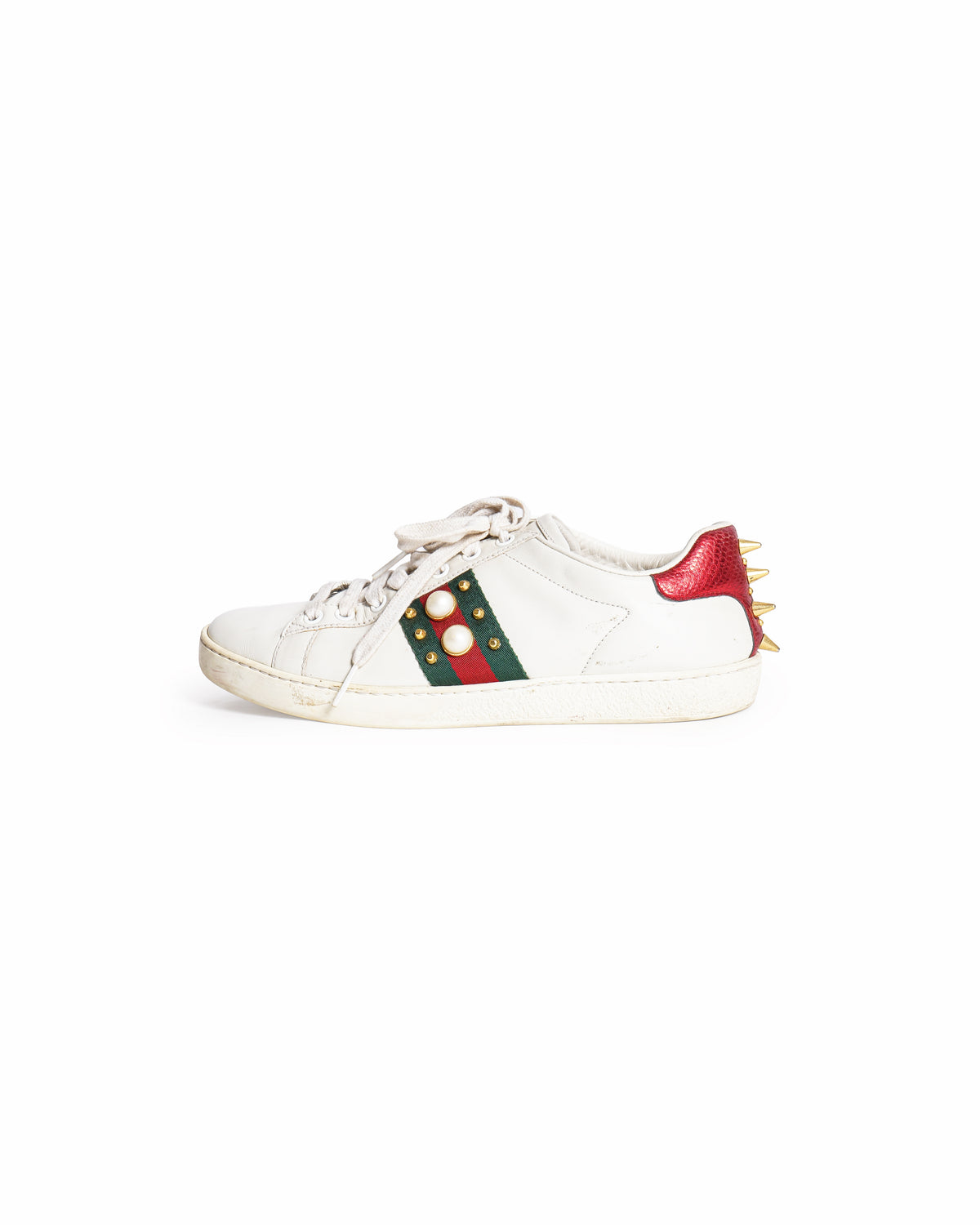 Gucci Ace Pearl and Stud Embellished Leather Low-Top Sneakers