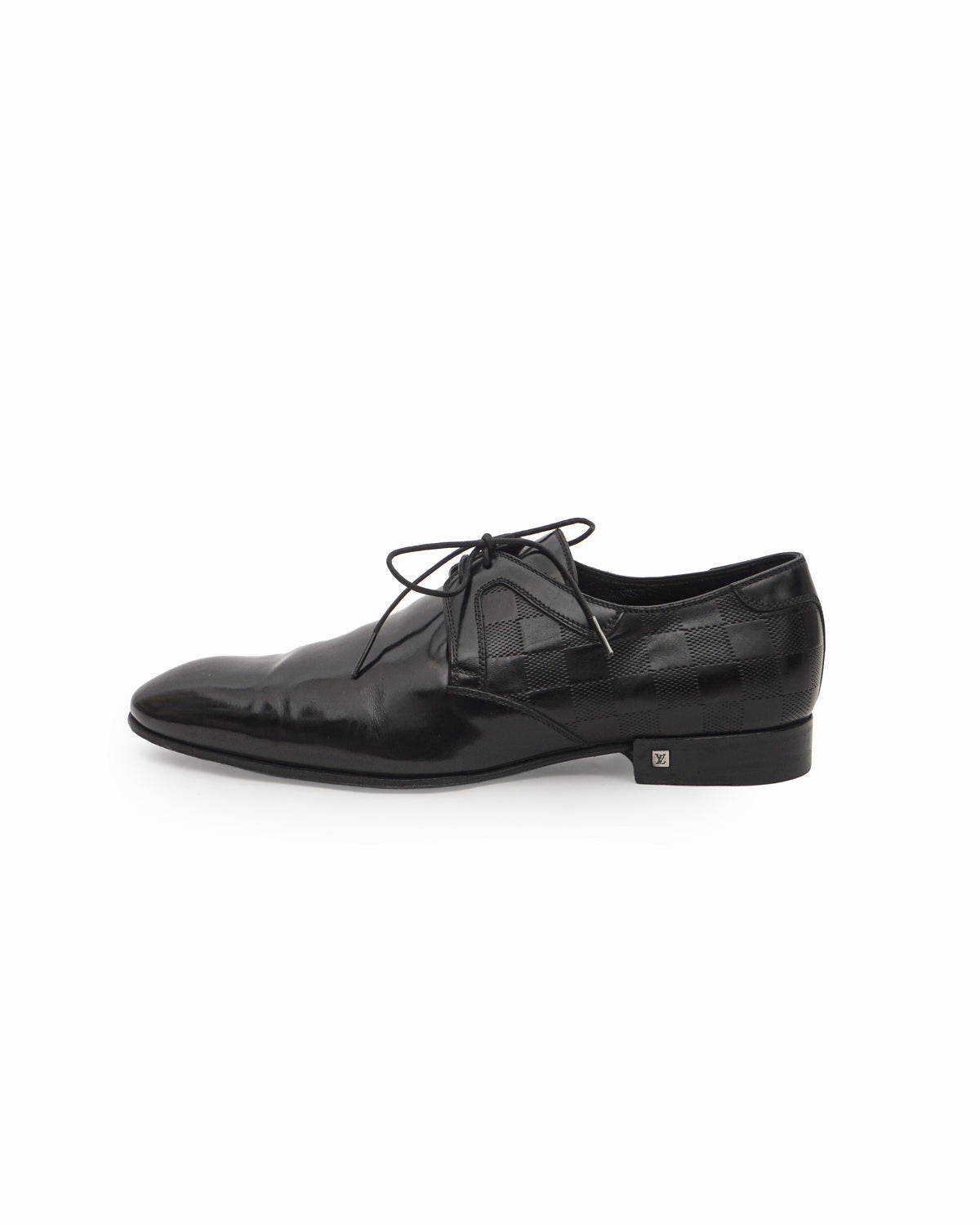 Louis Vuitton Damier Embossed Black Leather Derby Shoes