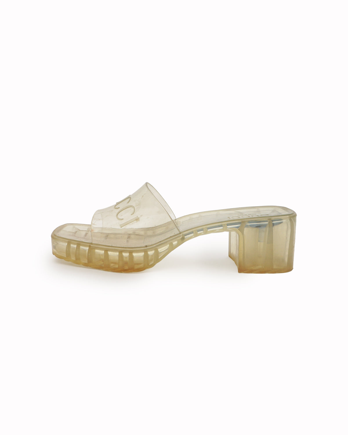 Gucci Transparent Clear Rubber Chunky Block Heel Platform Slides