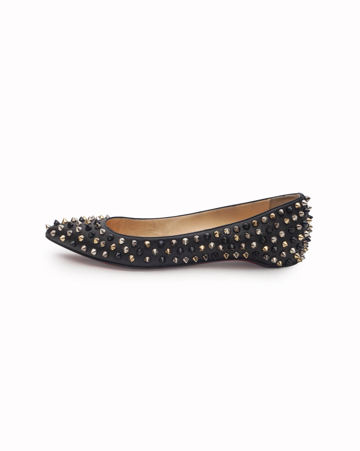 Christian Louboutin Black Nappa Multi-Tone Spikes Pigalle Flats