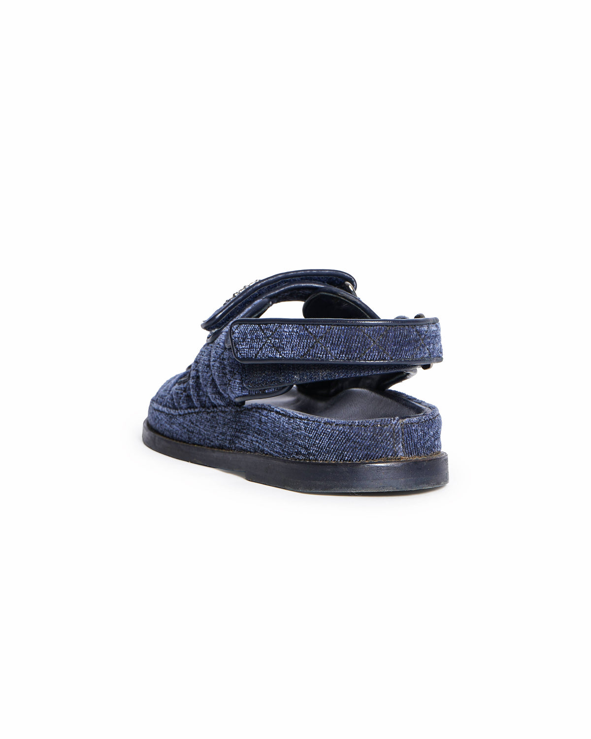 Chanel Navy Blue Quilted Velvet CC Velcro Dad Sandals