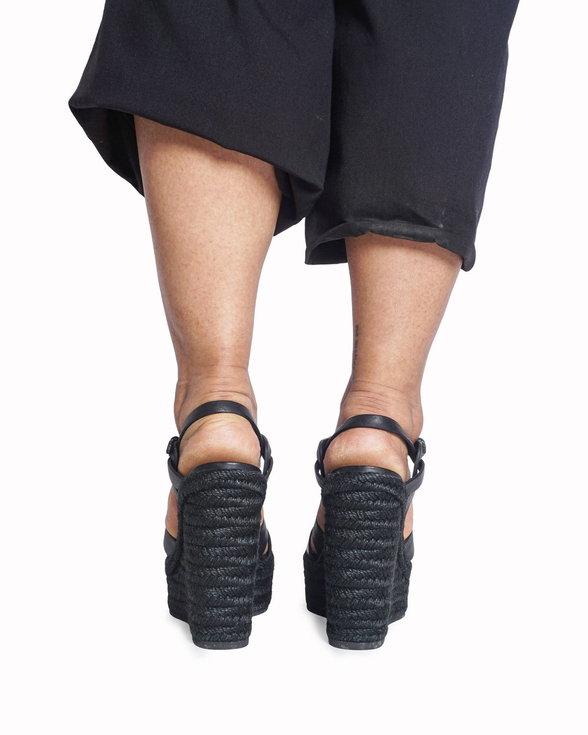 Saint Laurent Tribute Black Leather Jute Platform Wedges