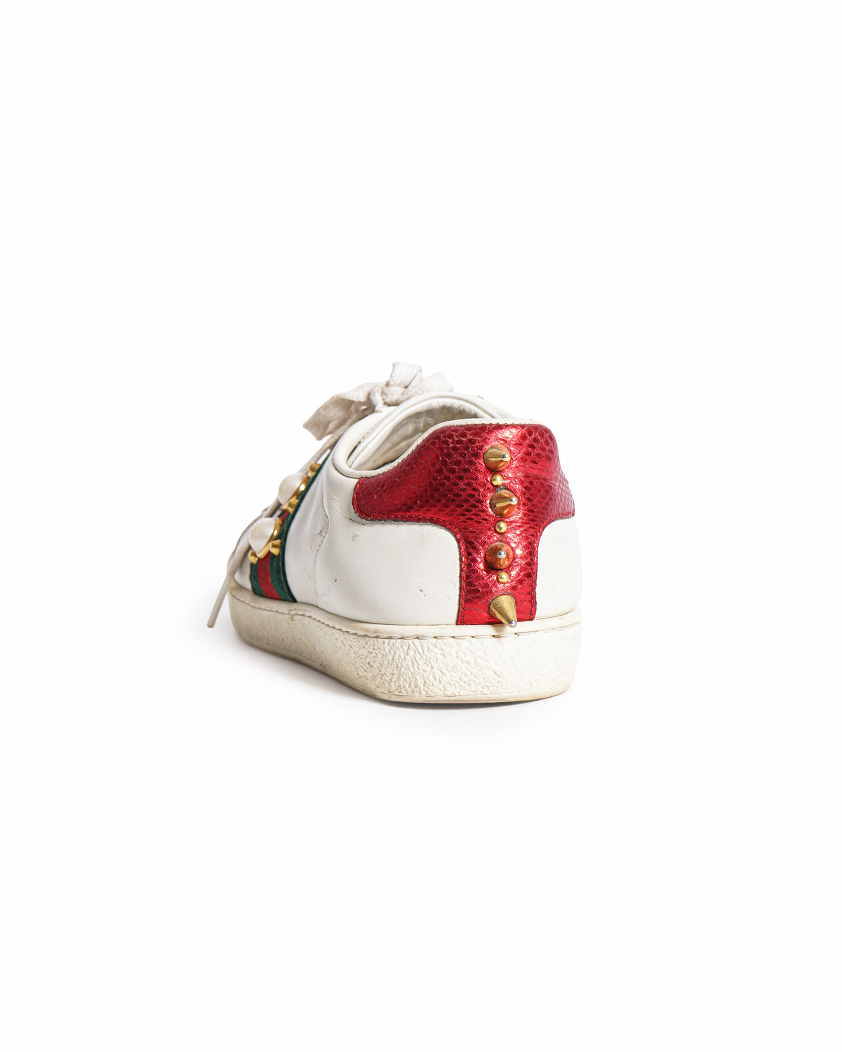 Gucci Ace Pearl and Stud Embellished Leather Low-Top Sneakers