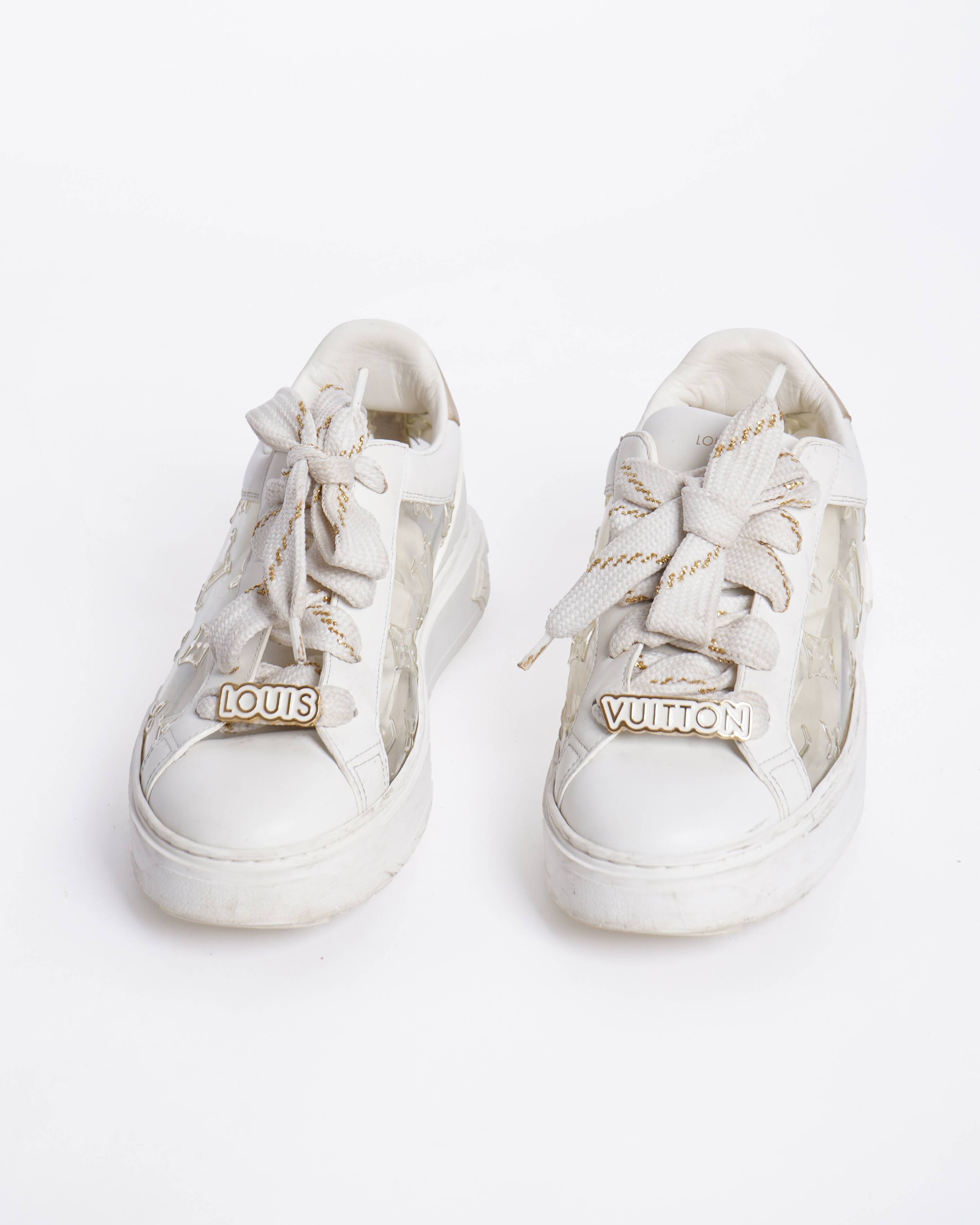 Louis Vuitton White Leather and Monogram PVC Time Out Sneakers