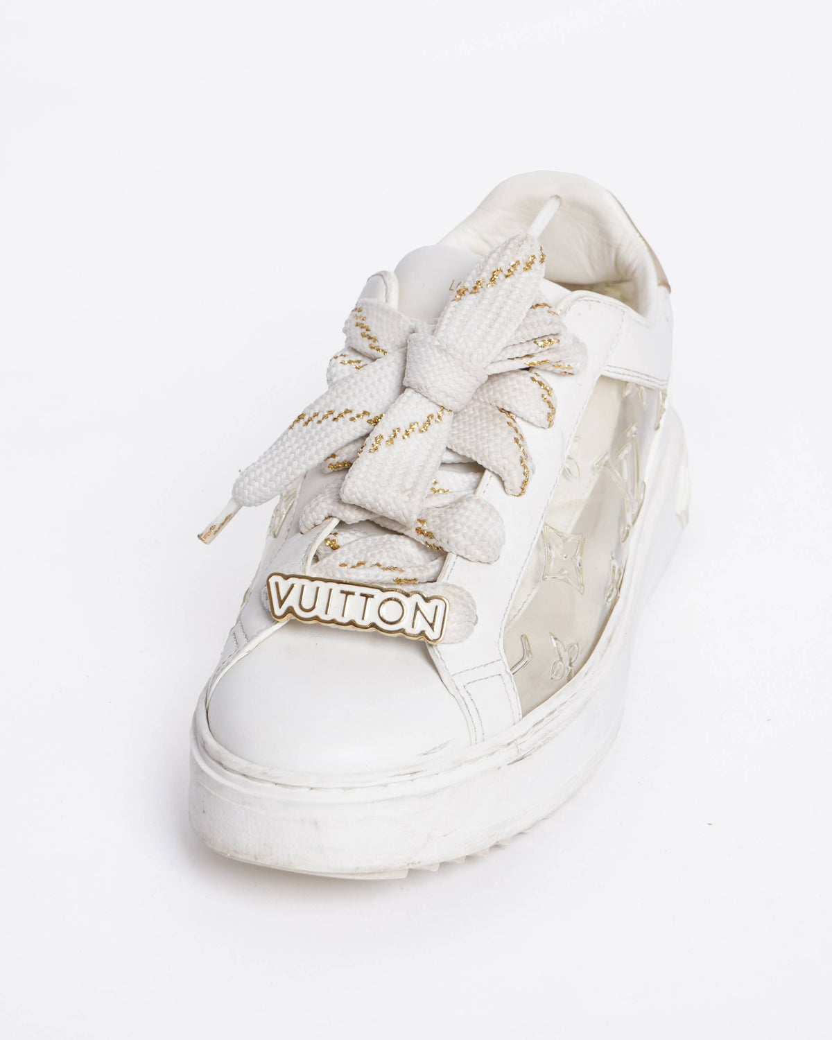 Louis Vuitton White Leather and Monogram PVC Time Out Sneakers