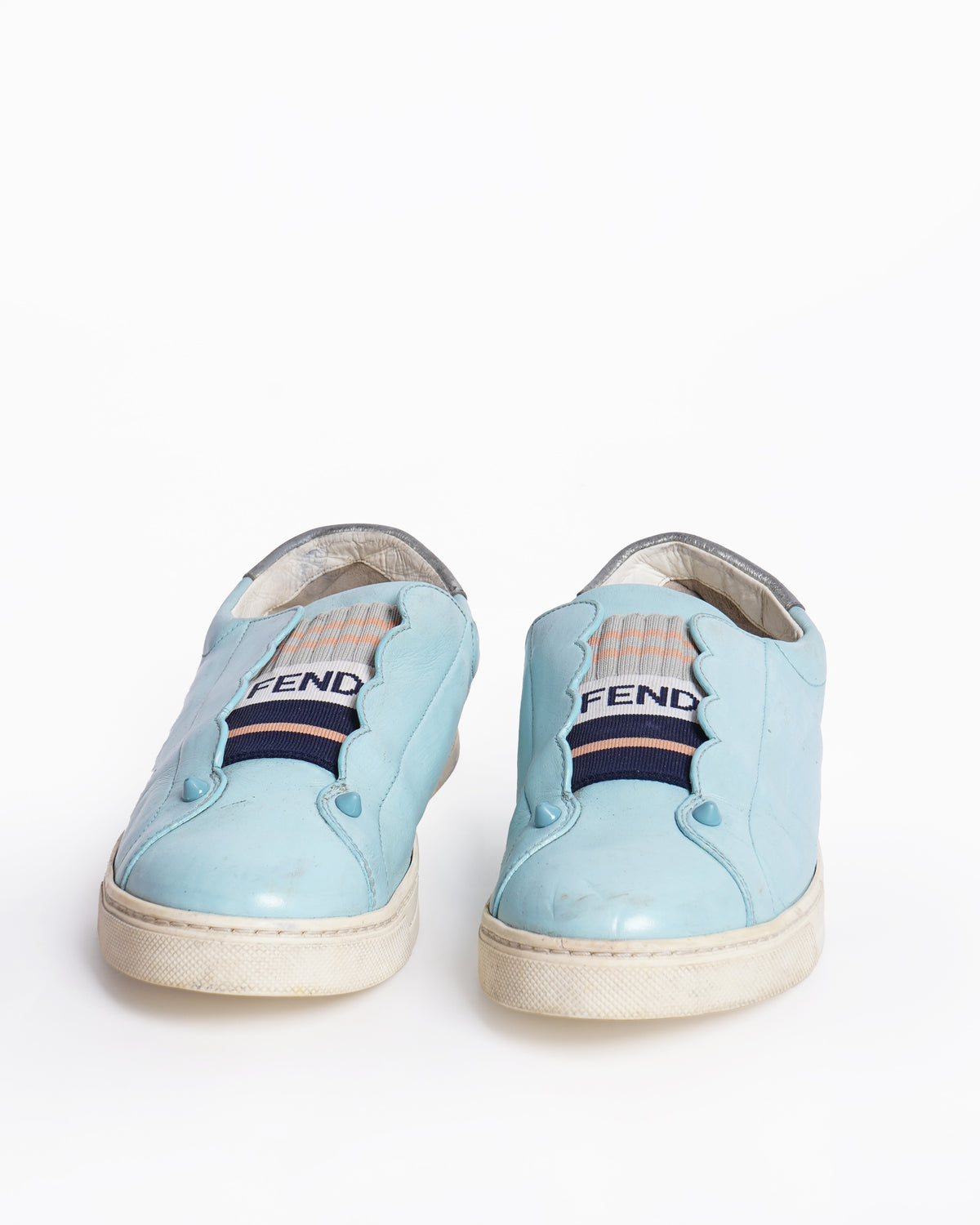 Fendi 
Blue Leather Rockoko Slip On Sneakers