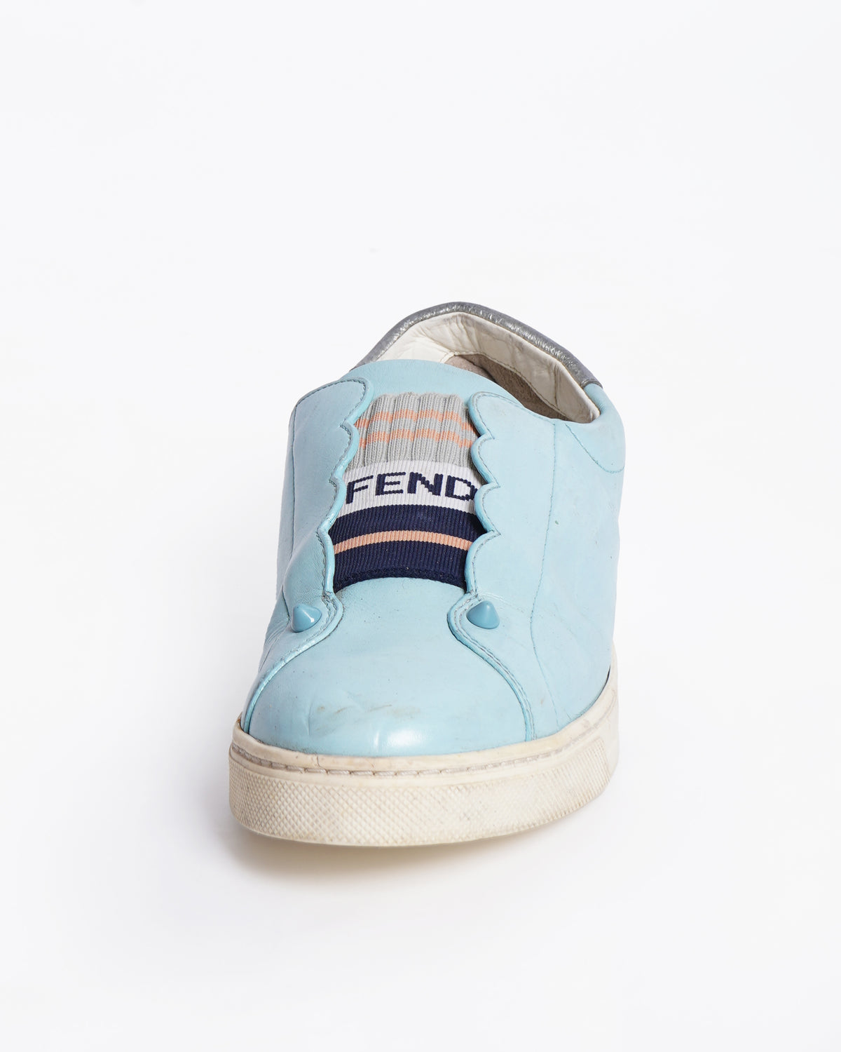 Fendi 
Blue Leather Rockoko Slip On Sneakers
