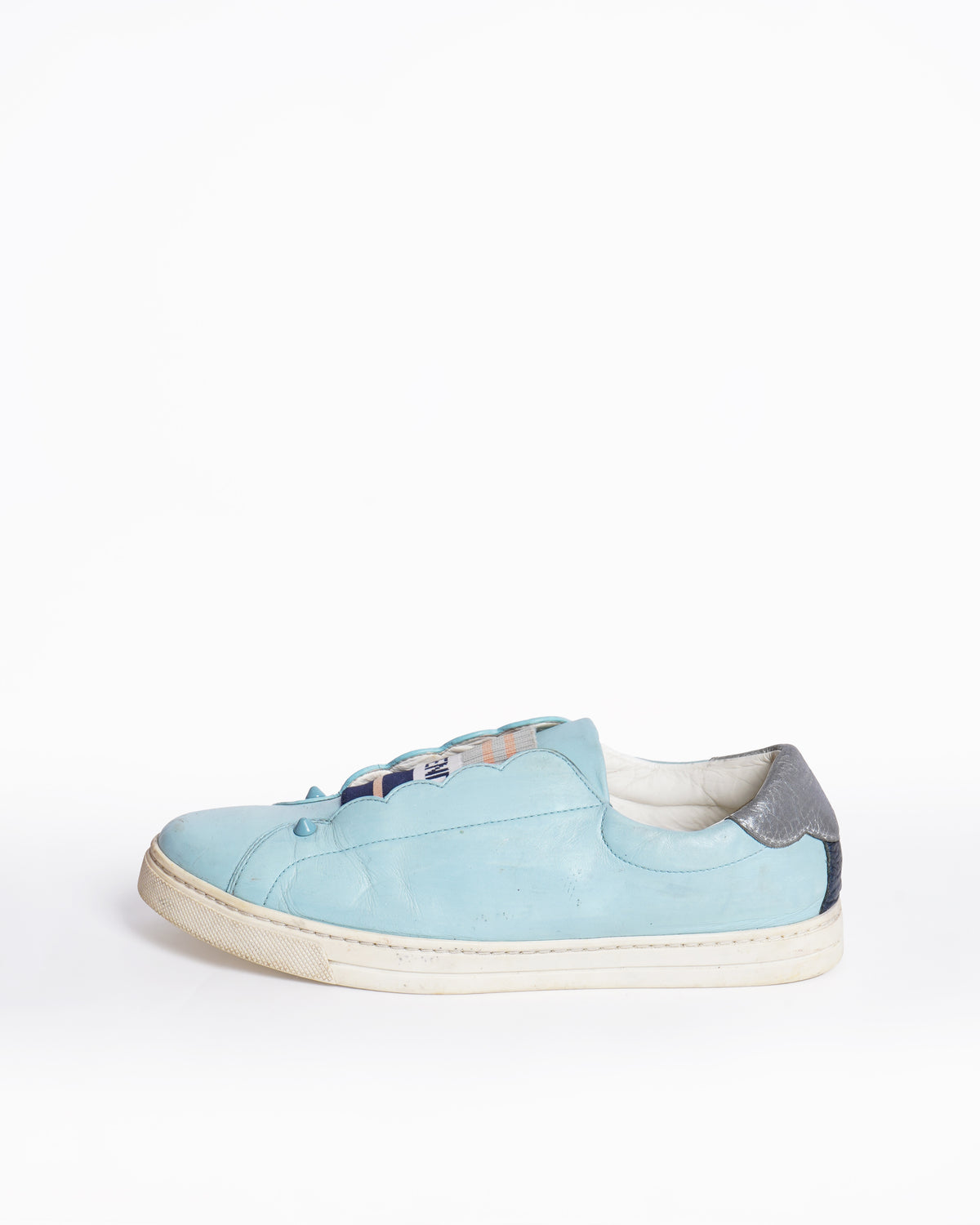 Fendi 
Blue Leather Rockoko Slip On Sneakers