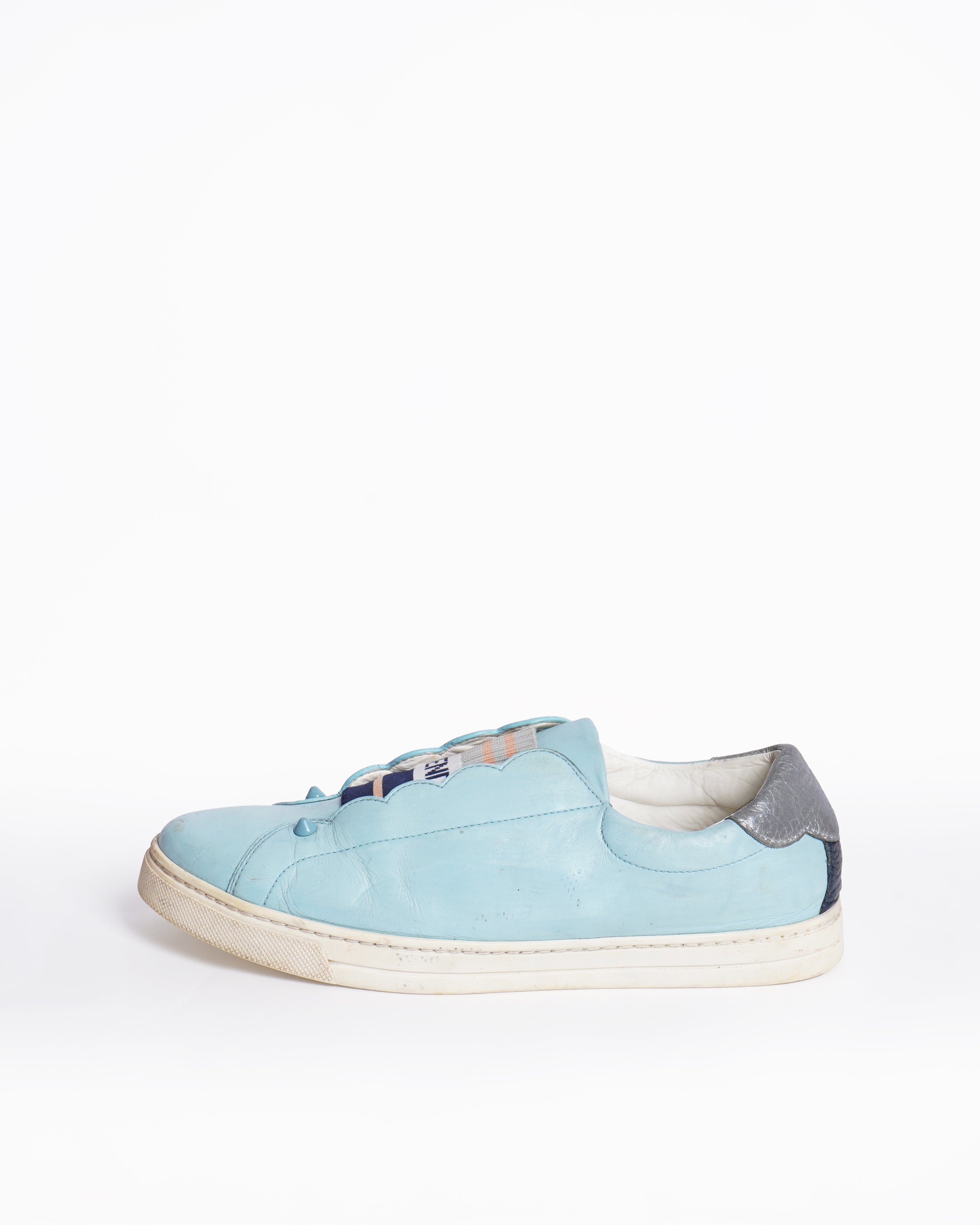 Fendi 
Blue Leather Rockoko Slip On Sneakers