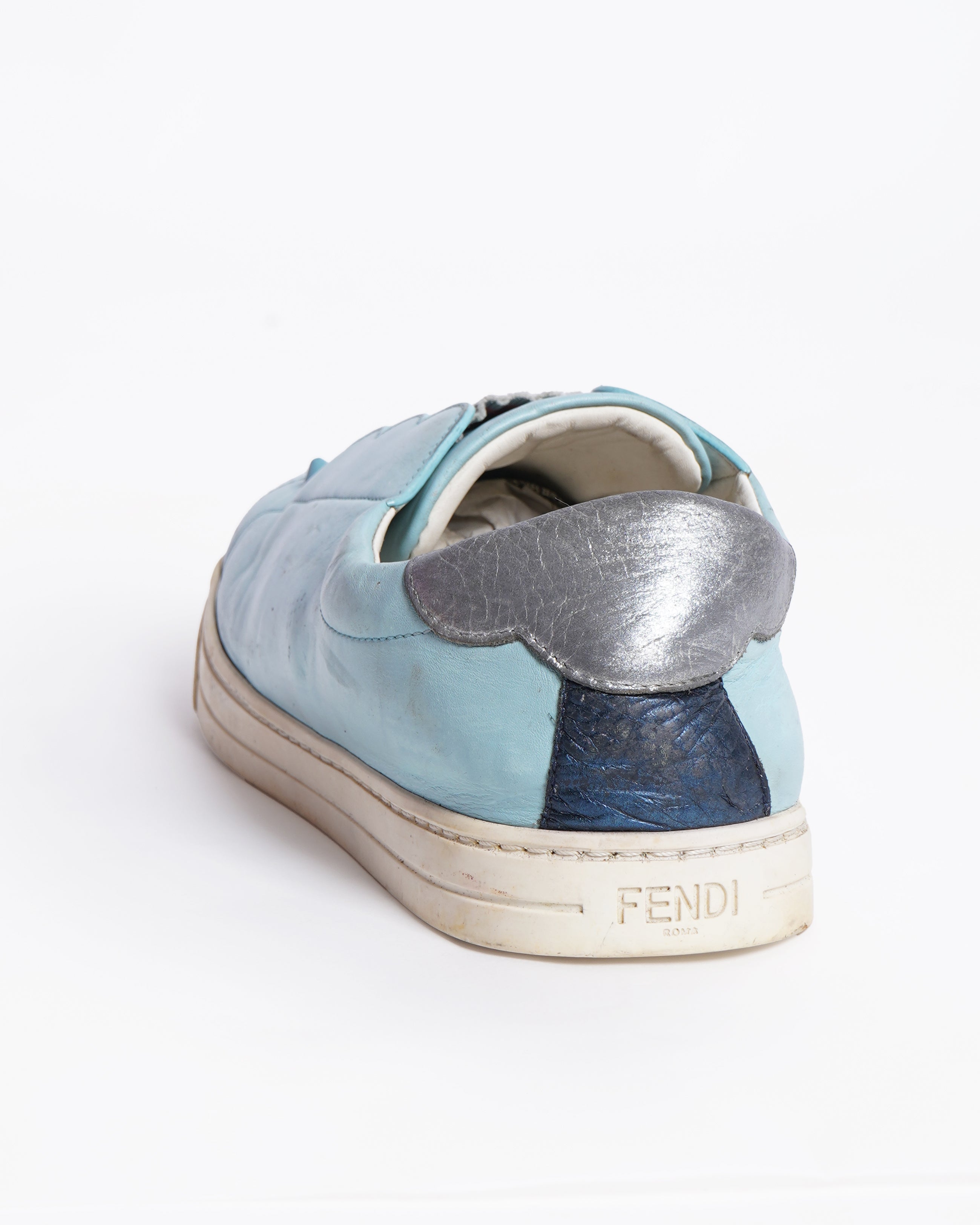 Fendi 
Blue Leather Rockoko Slip On Sneakers