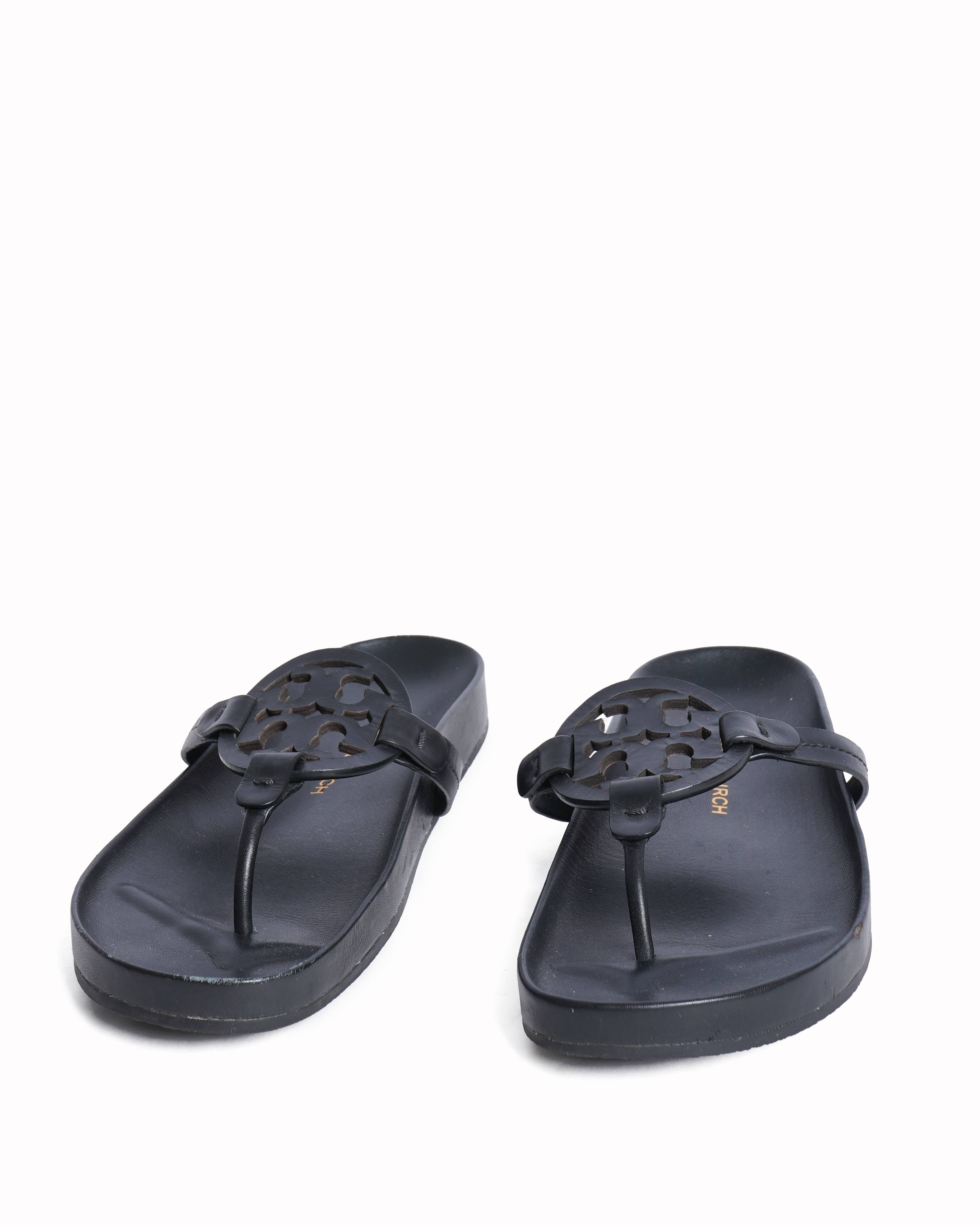 New Tory Burch Miller Cloud Calf Leather Flats In Black