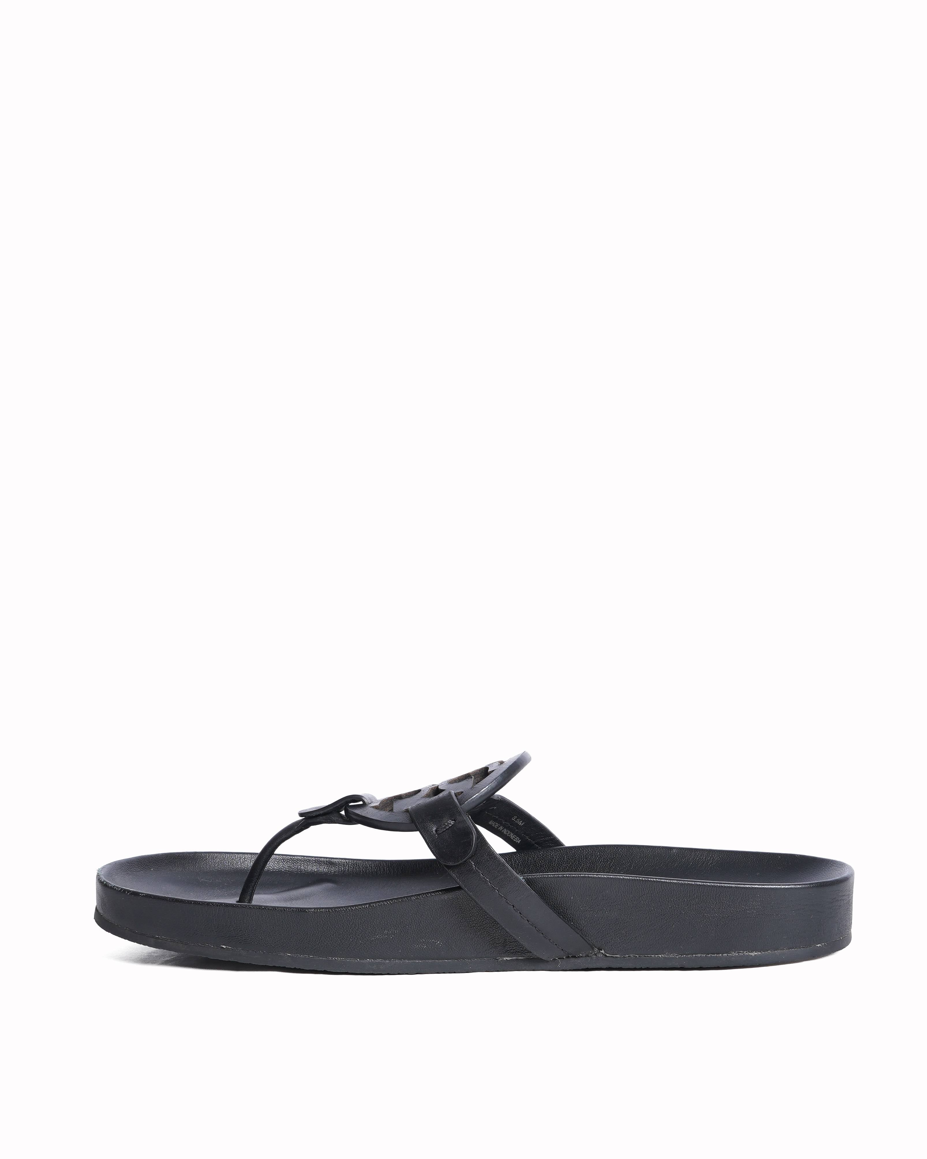 New Tory Burch Miller Cloud Calf Leather Flats In Black