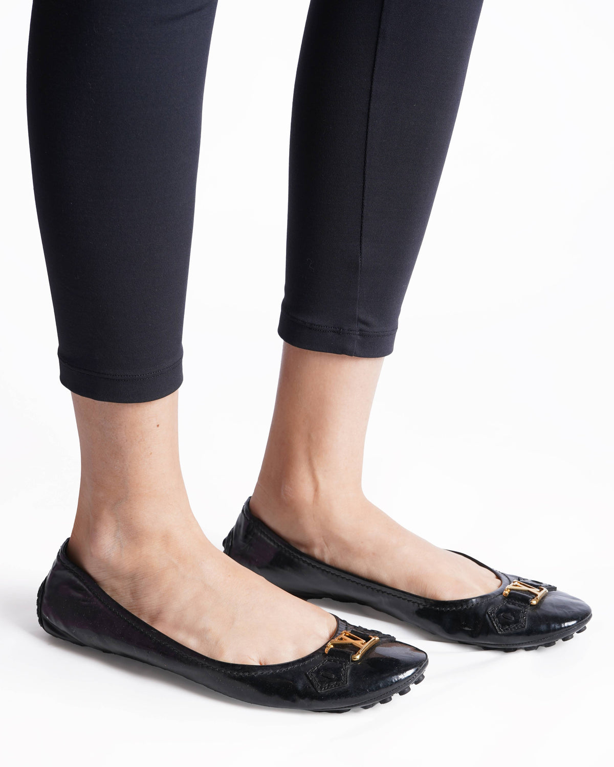 Louis Vuitton 
Black Patent Leather Oxford Ballet Flats