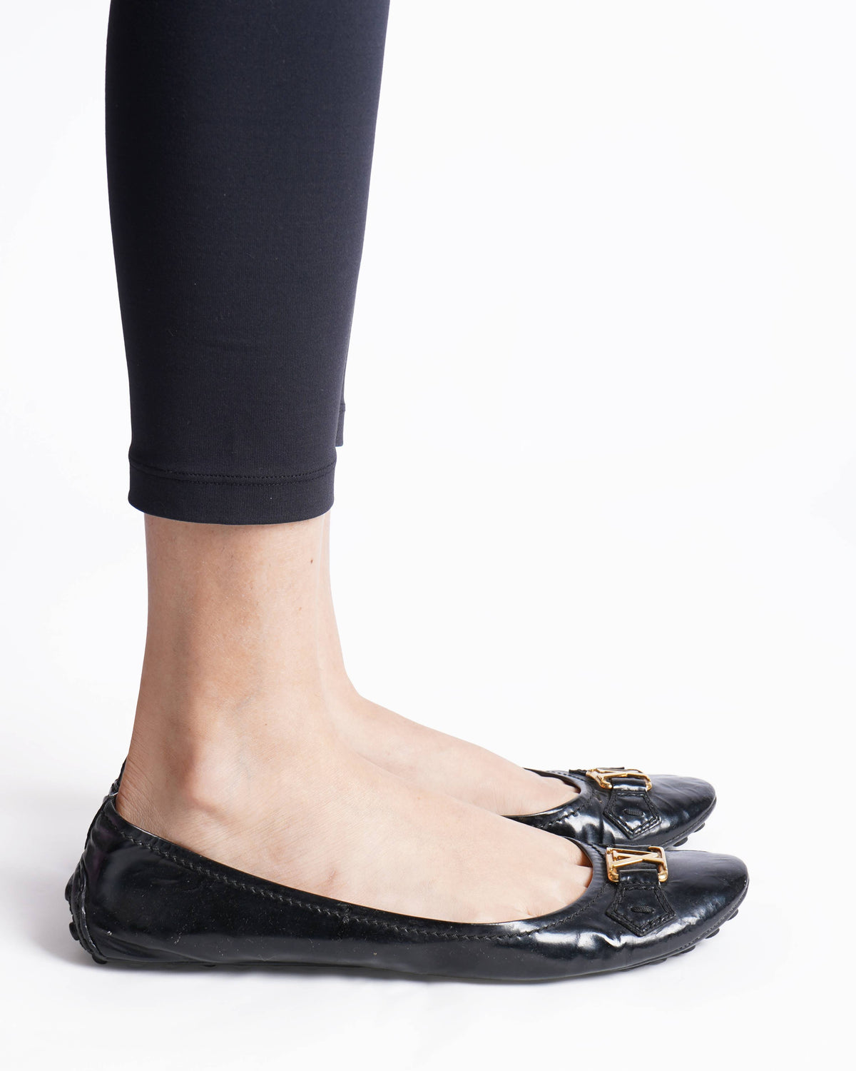 Louis Vuitton 
Black Patent Leather Oxford Ballet Flats
