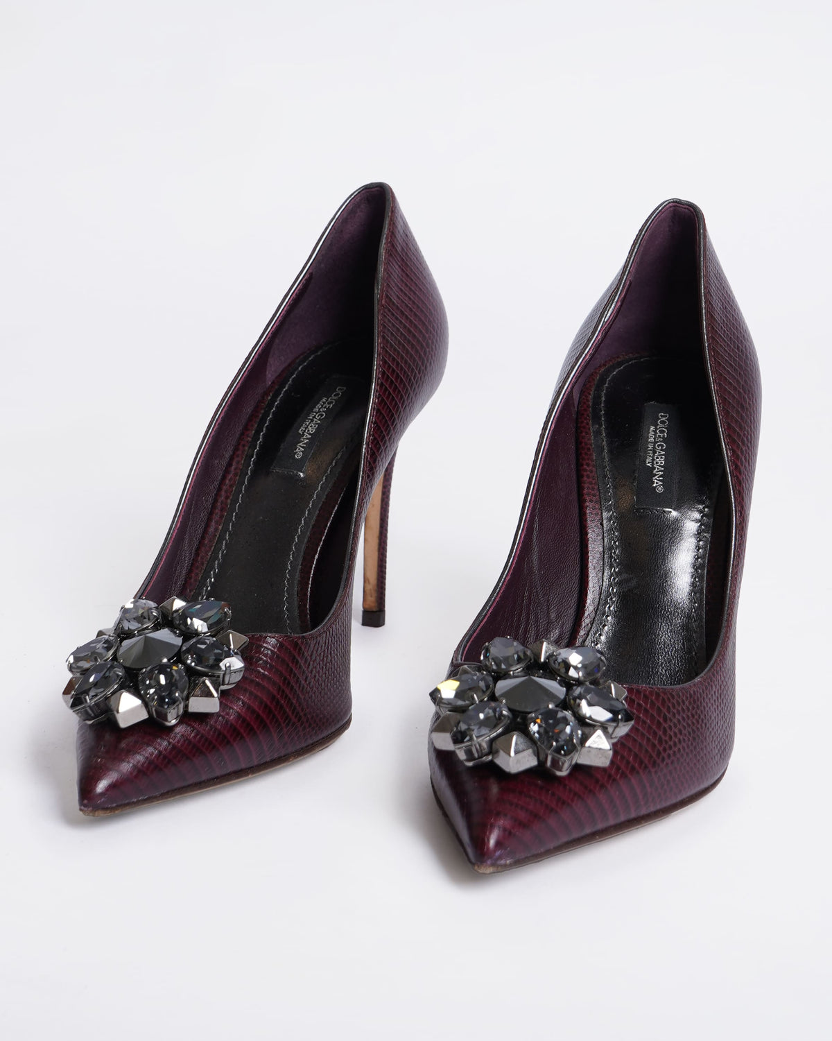 Dolce & Gabbana Crystal Embellished Pumps in Burgundy