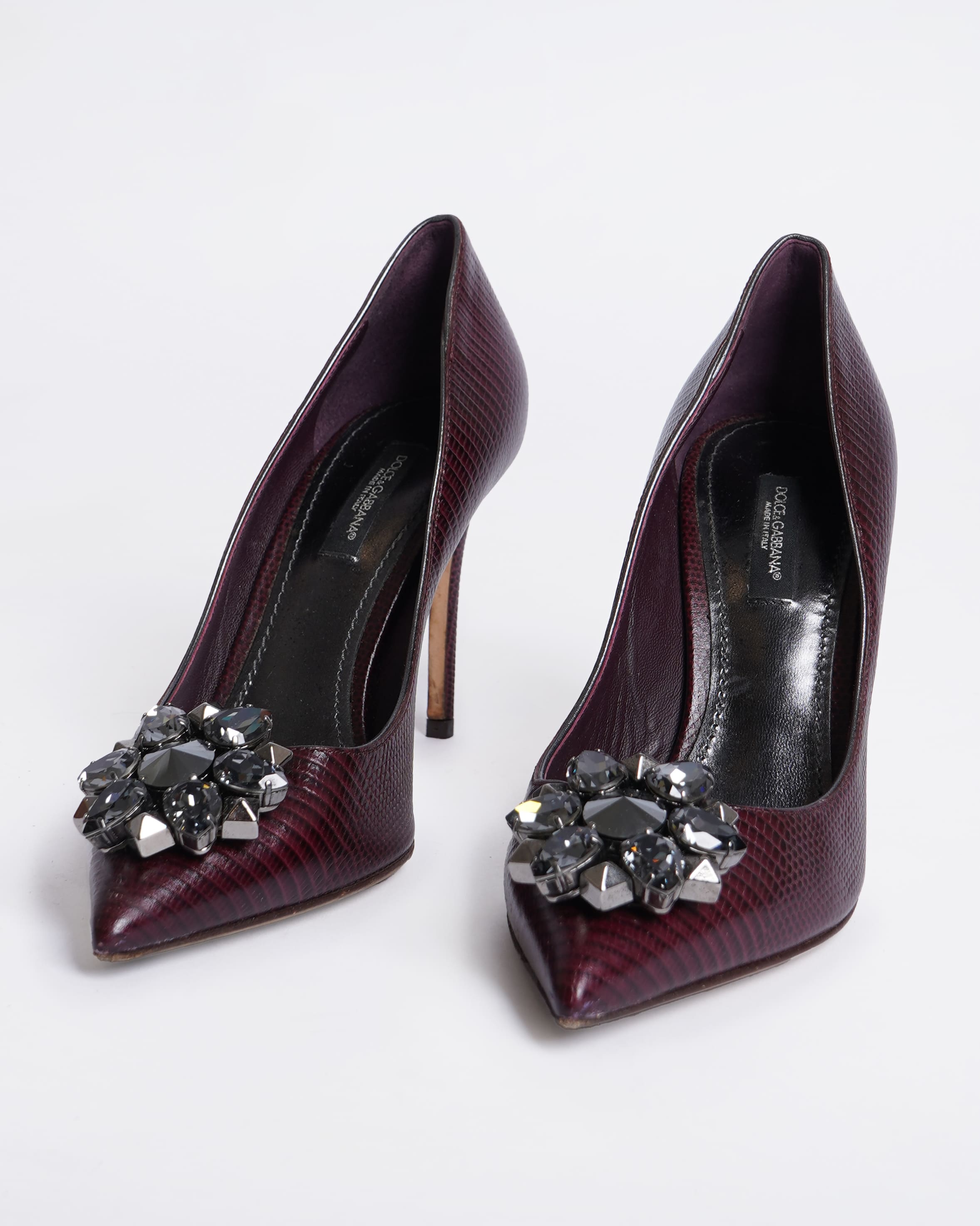 Dolce & Gabbana Crystal Embellished Pumps in Burgundy