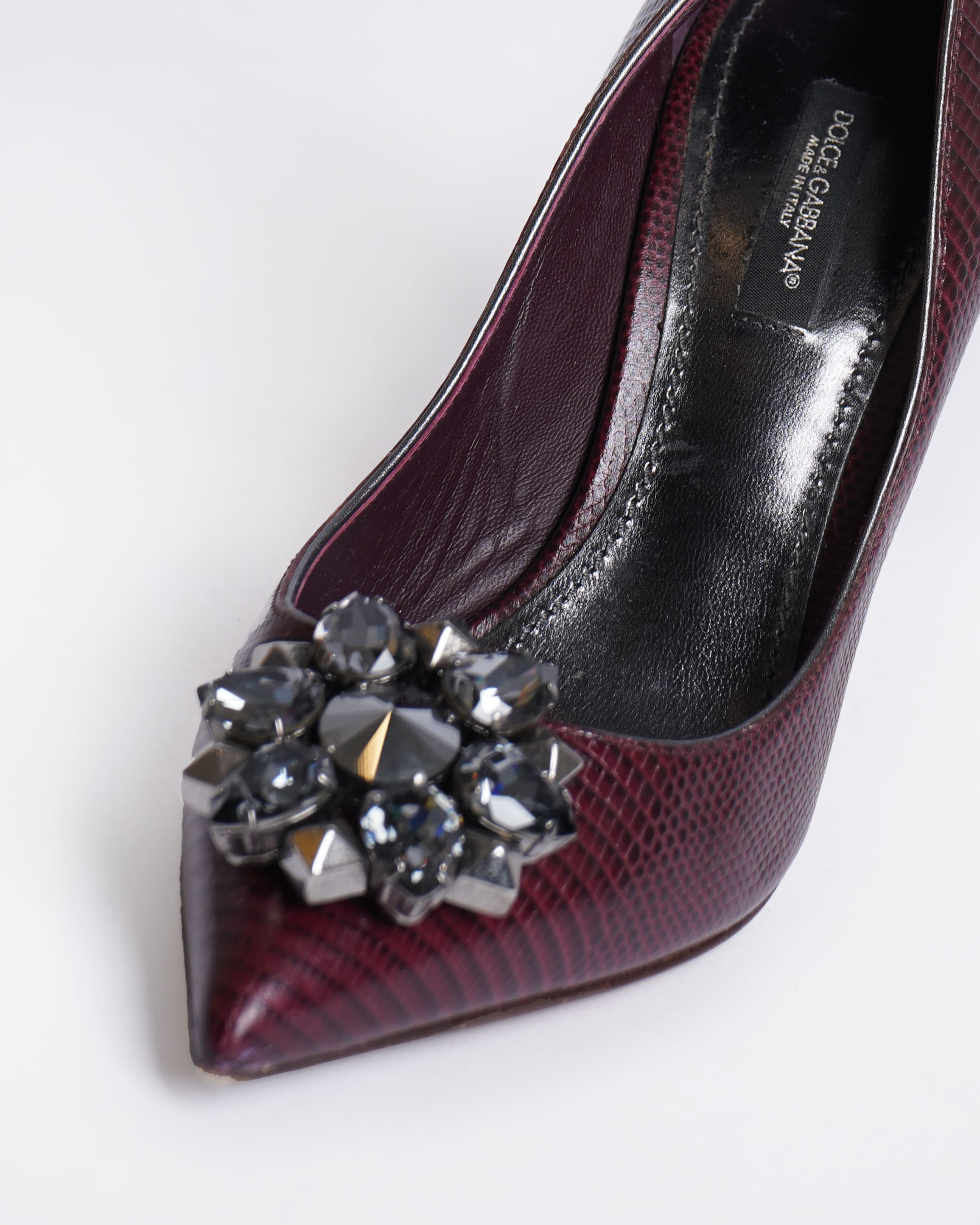 Dolce & Gabbana Crystal Embellished Pumps in Burgundy