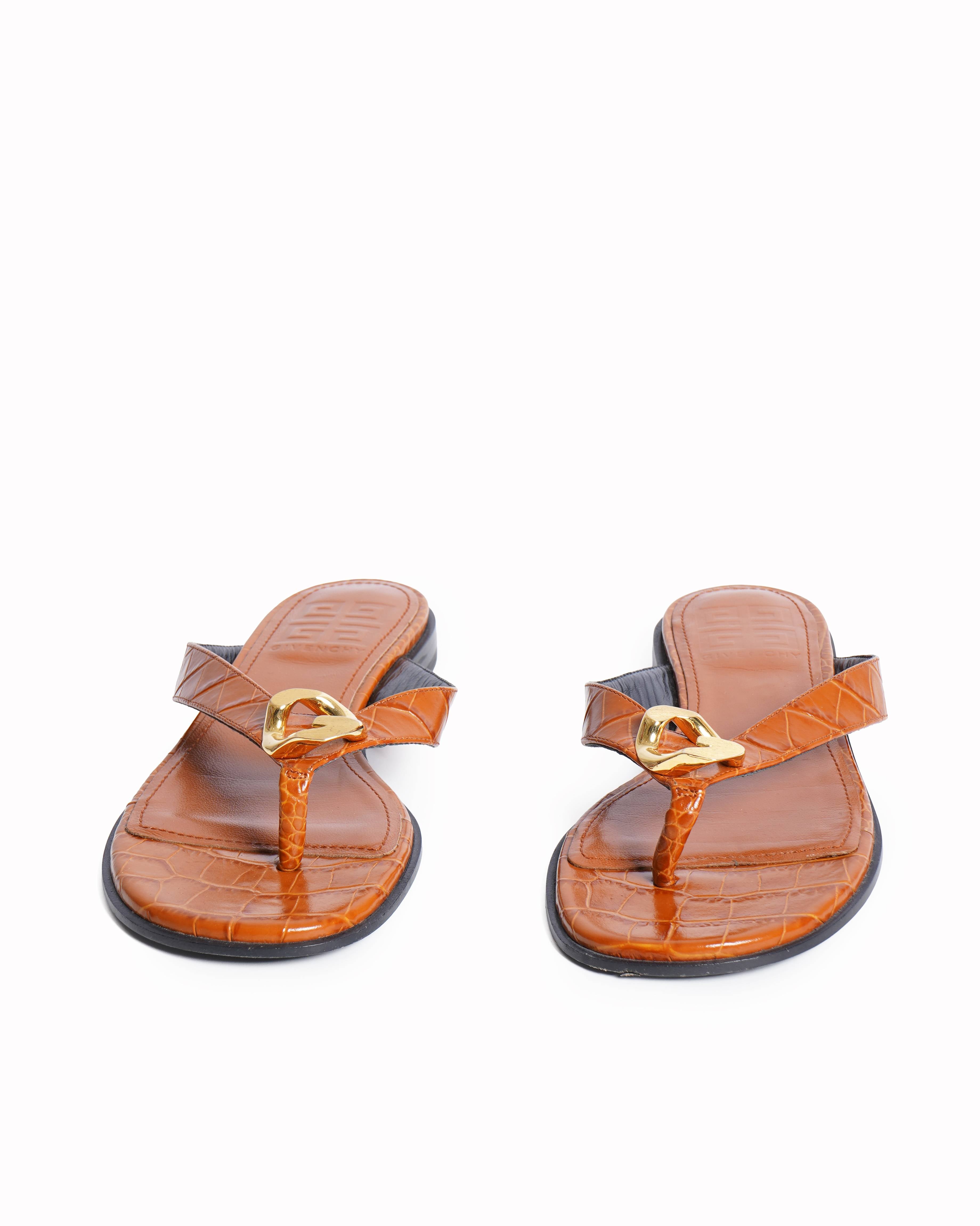 Givenchy 
G chain Buckle sandals in crocodile embossed leather