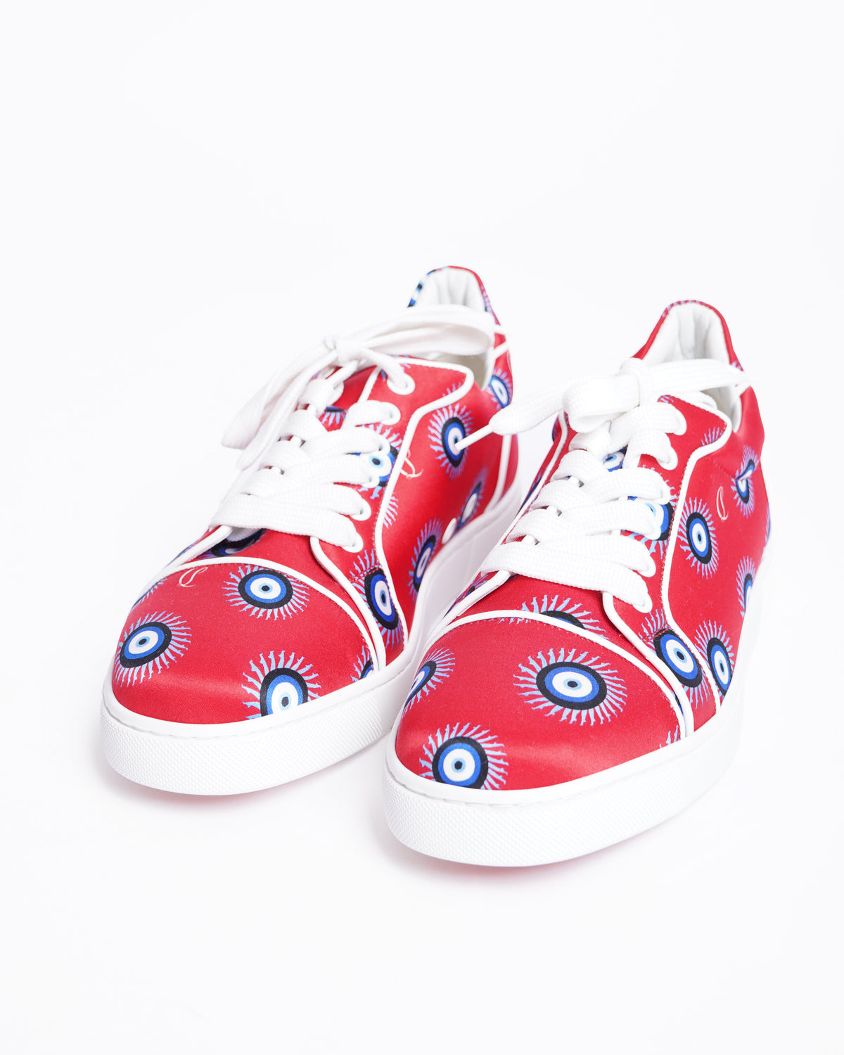 New Christian Louboutin Lace Up Sneakers in Red Evil Eye Print