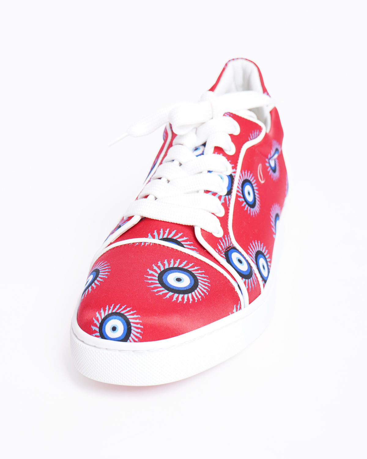 New Christian Louboutin Lace Up Sneakers in Red Evil Eye Print