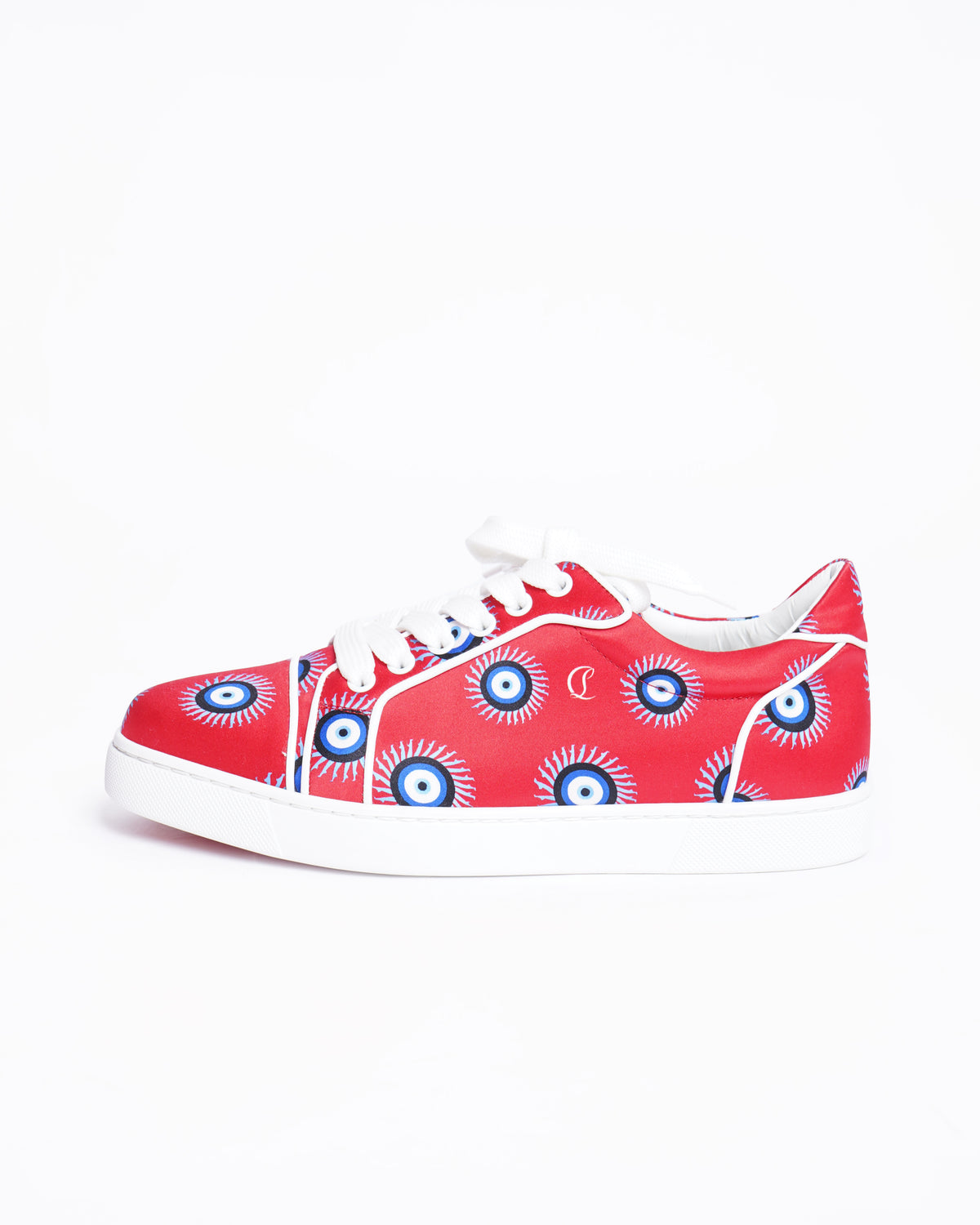 New Christian Louboutin Lace Up Sneakers in Red Evil Eye Print