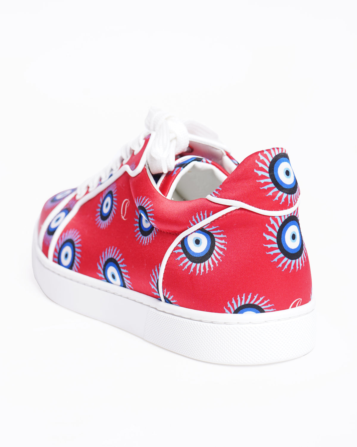 New Christian Louboutin Lace Up Sneakers in Red Evil Eye Print