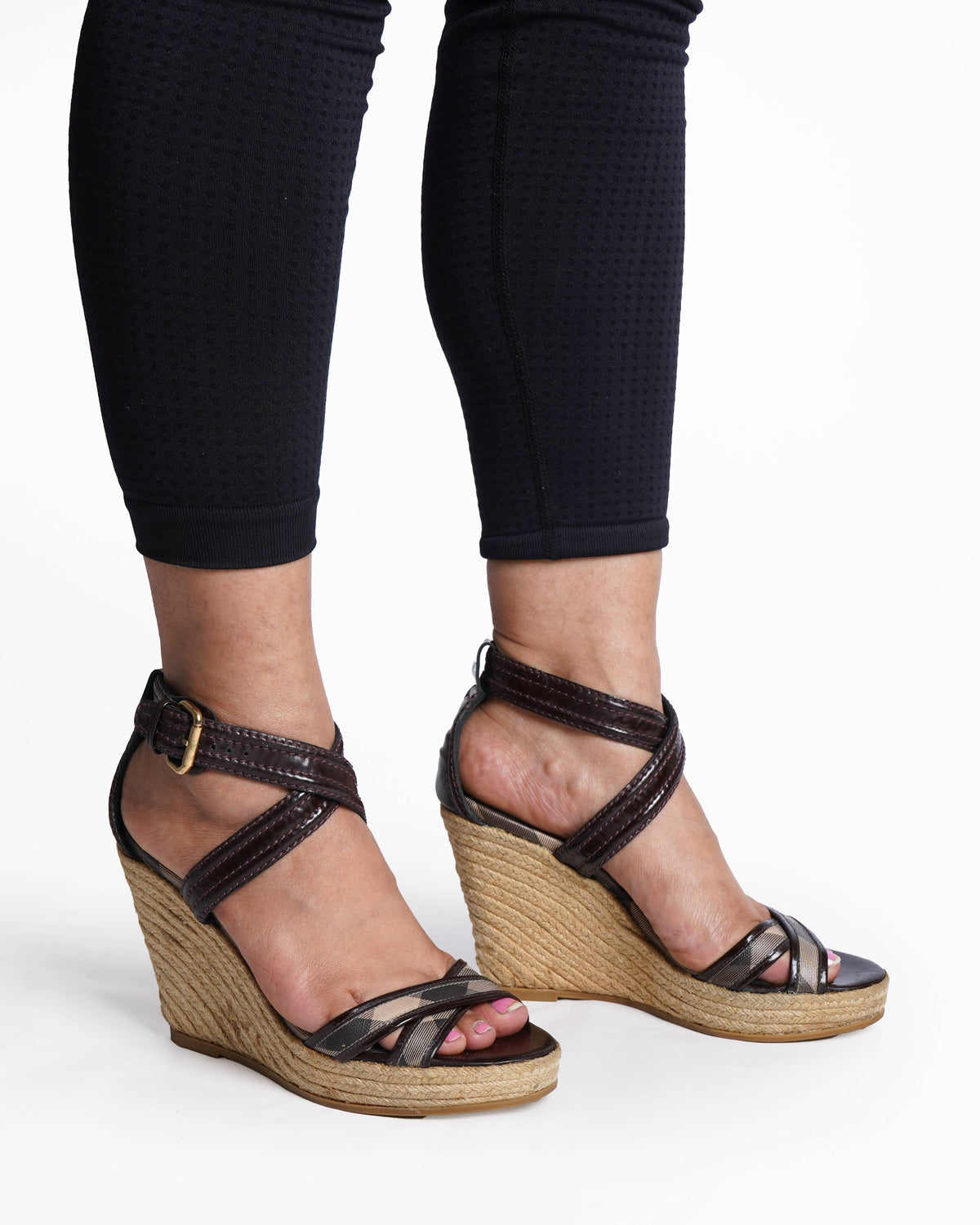 Burberry Checked Canvas-Jacquard Espadrille Wedge