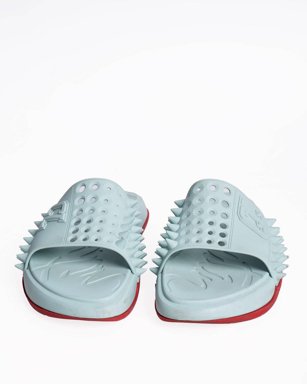 Christian Louboutin
Take It Easy perforated spiked slides in mint green