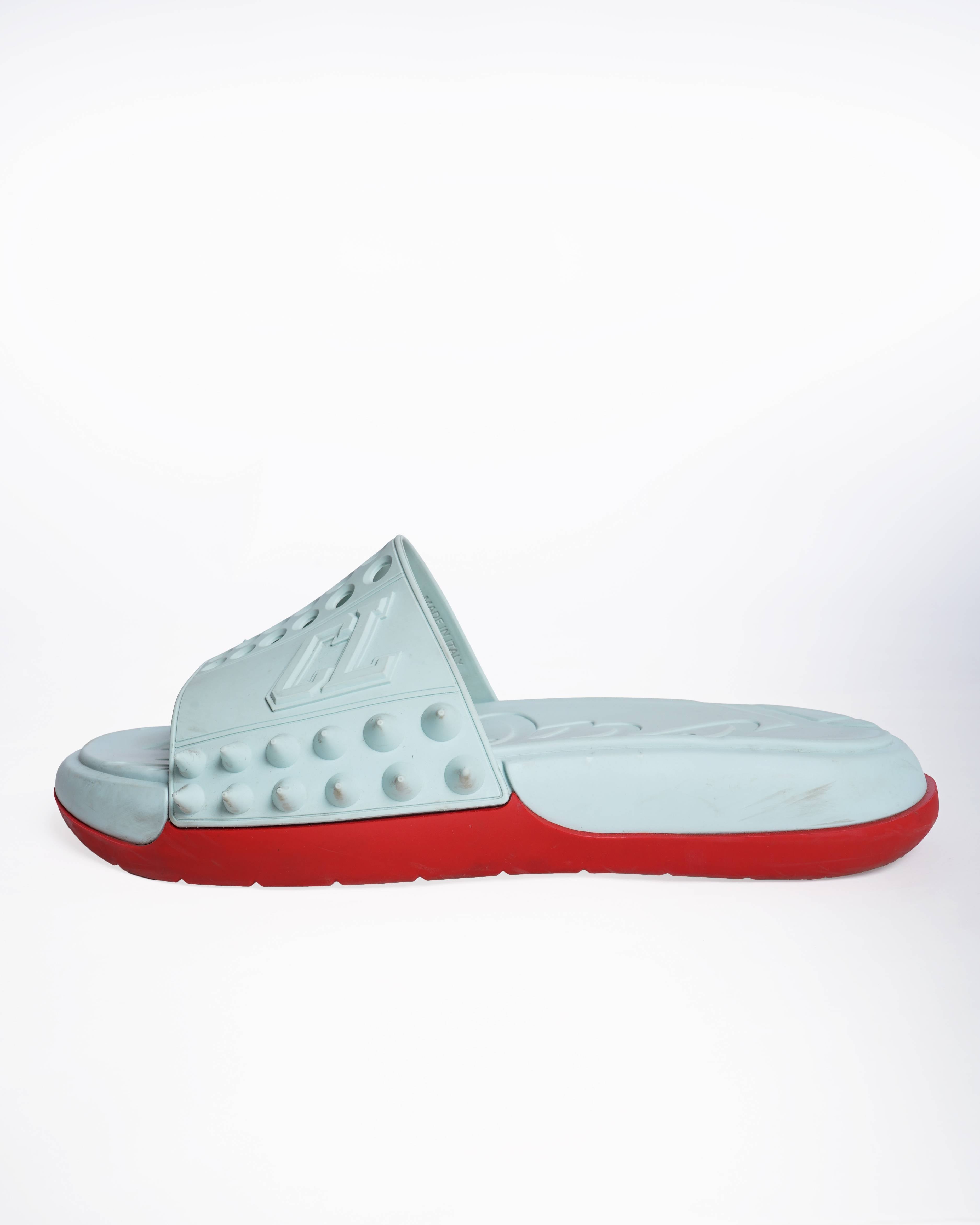 Christian Louboutin Take It Easy Spiked Rubber Slides Mint Green