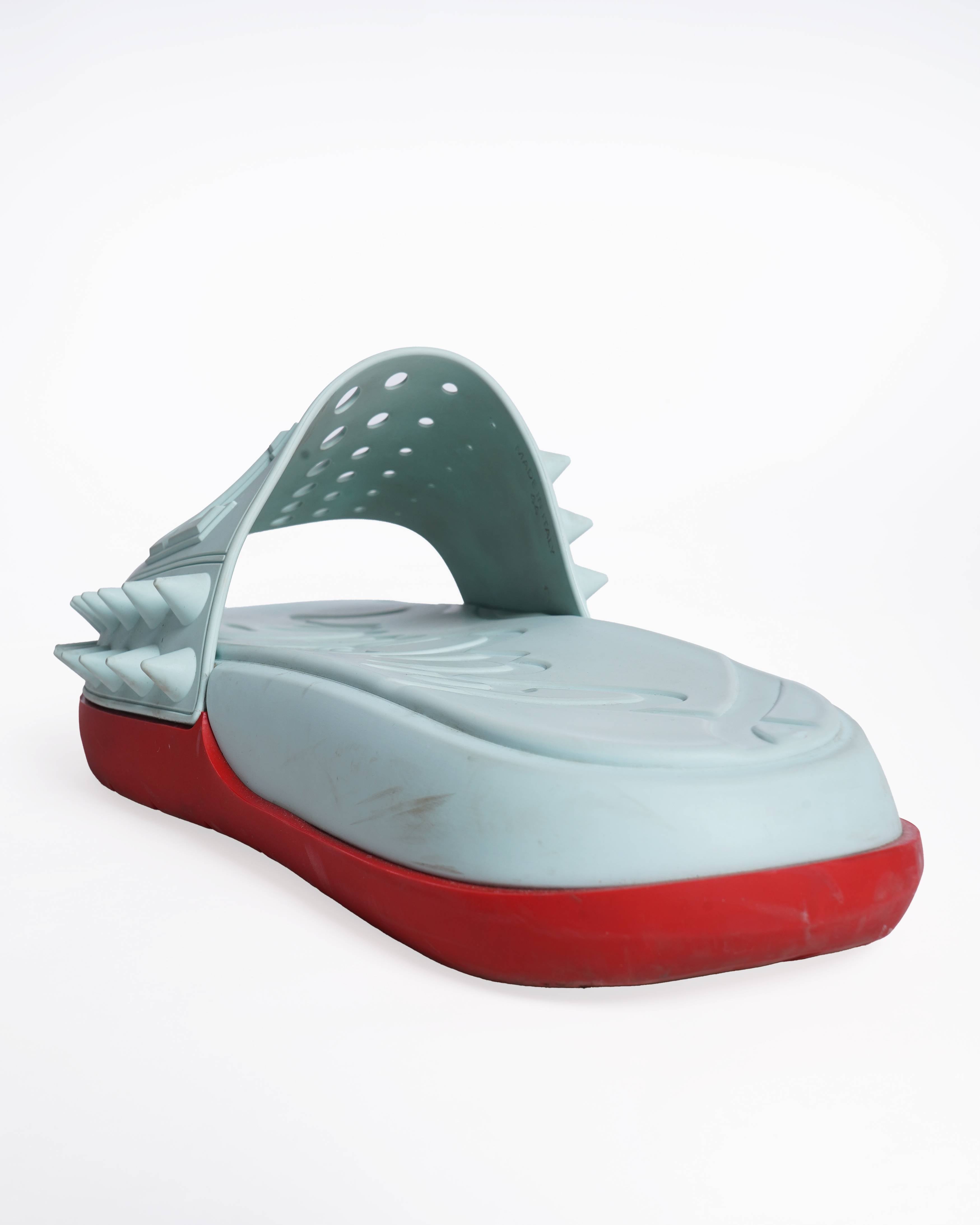 Christian Louboutin Take It Easy Spiked Rubber Slides Mint Green