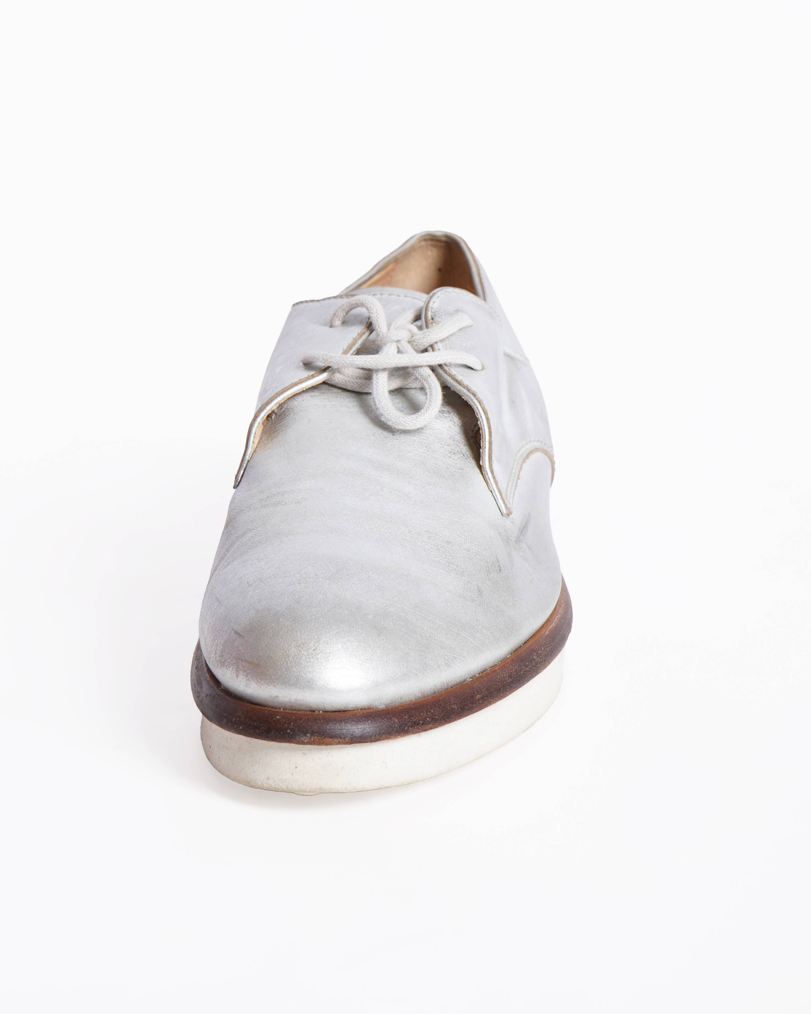 Tod's Metallic Silver Lace-Up Office Shoes