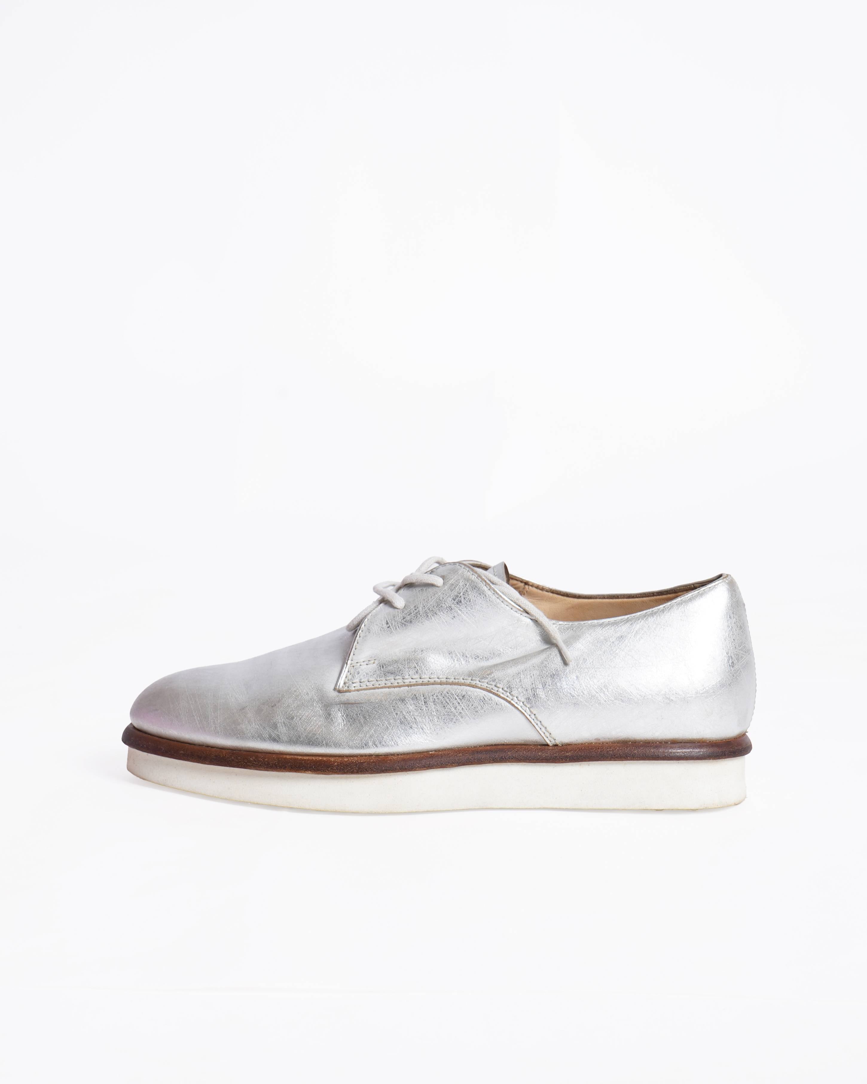 Tod's Metallic Silver Lace-Up Office Shoes